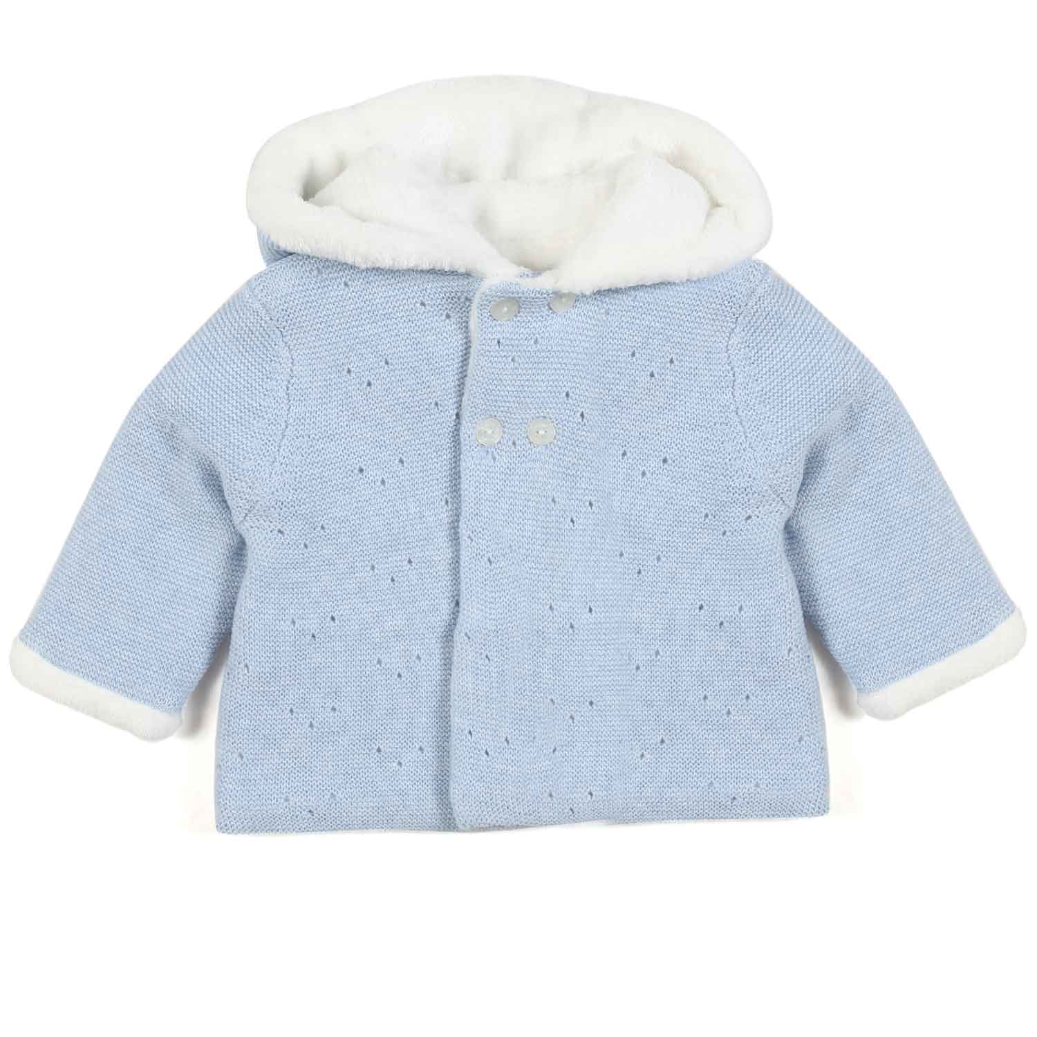 CAPPOTTINO CELESTE E BIANCO CON CAPPUCCIO NEONATO - annameglio.com abbigliamento moda