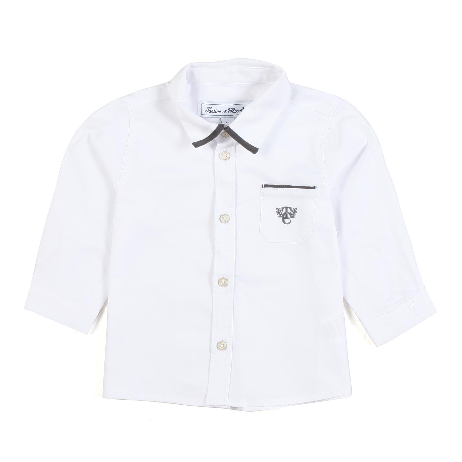 CAMICIA BIANCA CON DETTAGLI GRIGIO SCURO BIMBO - annameglio.com abbigliamento moda