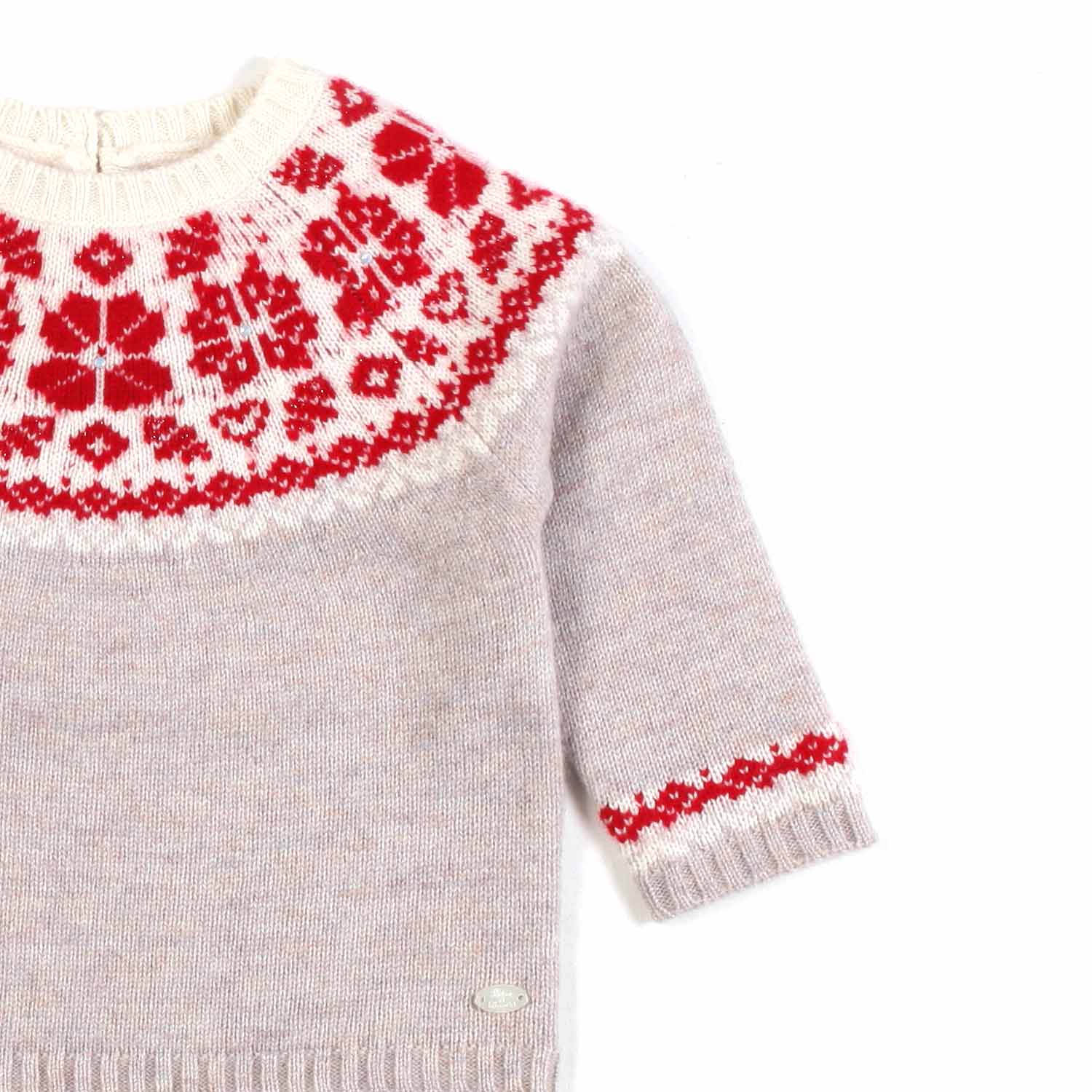 PULLOVER TORTORA CON DECORAZIONI BIANCHE E ROSSE - annameglio.com abbigliamento moda