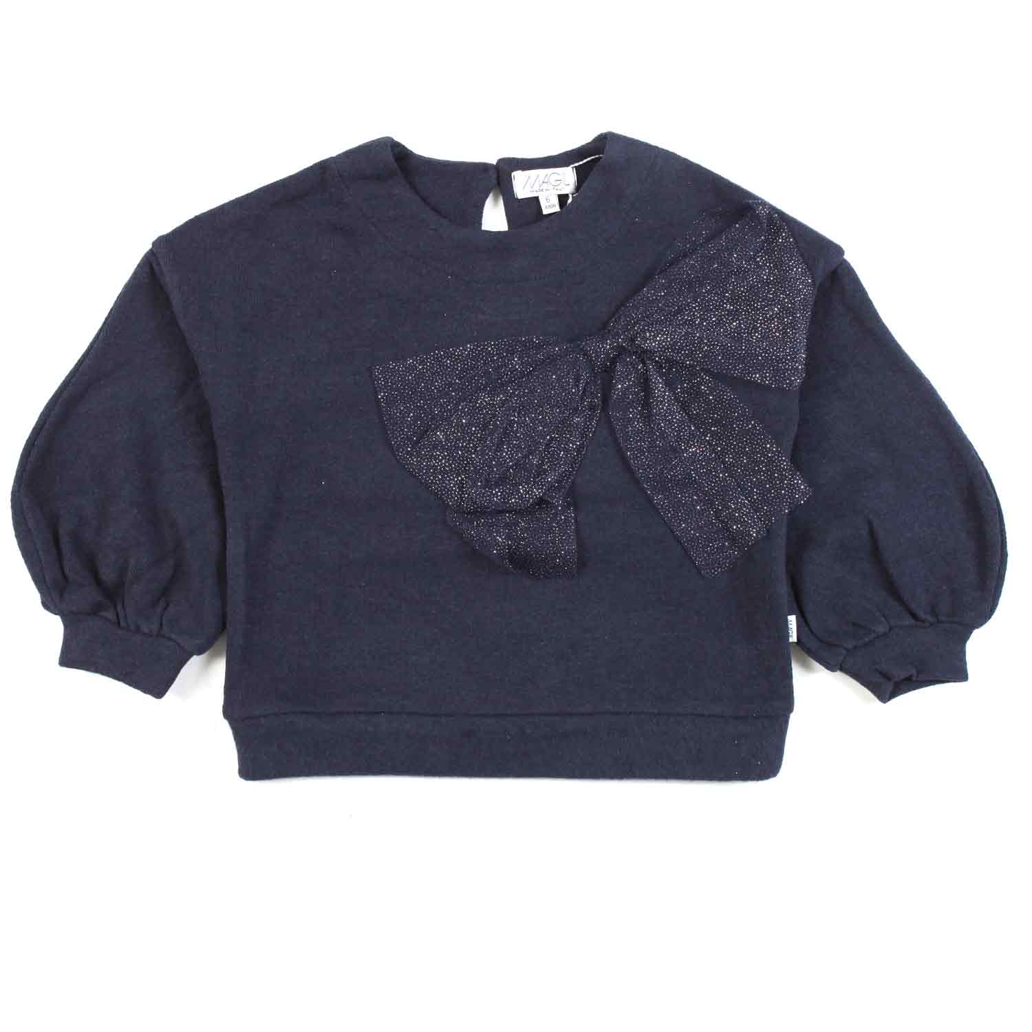 MAGLIA BLU NAVY CON FIOCCO GLITTER BAMBINA - annameglio.com abbigliamento moda