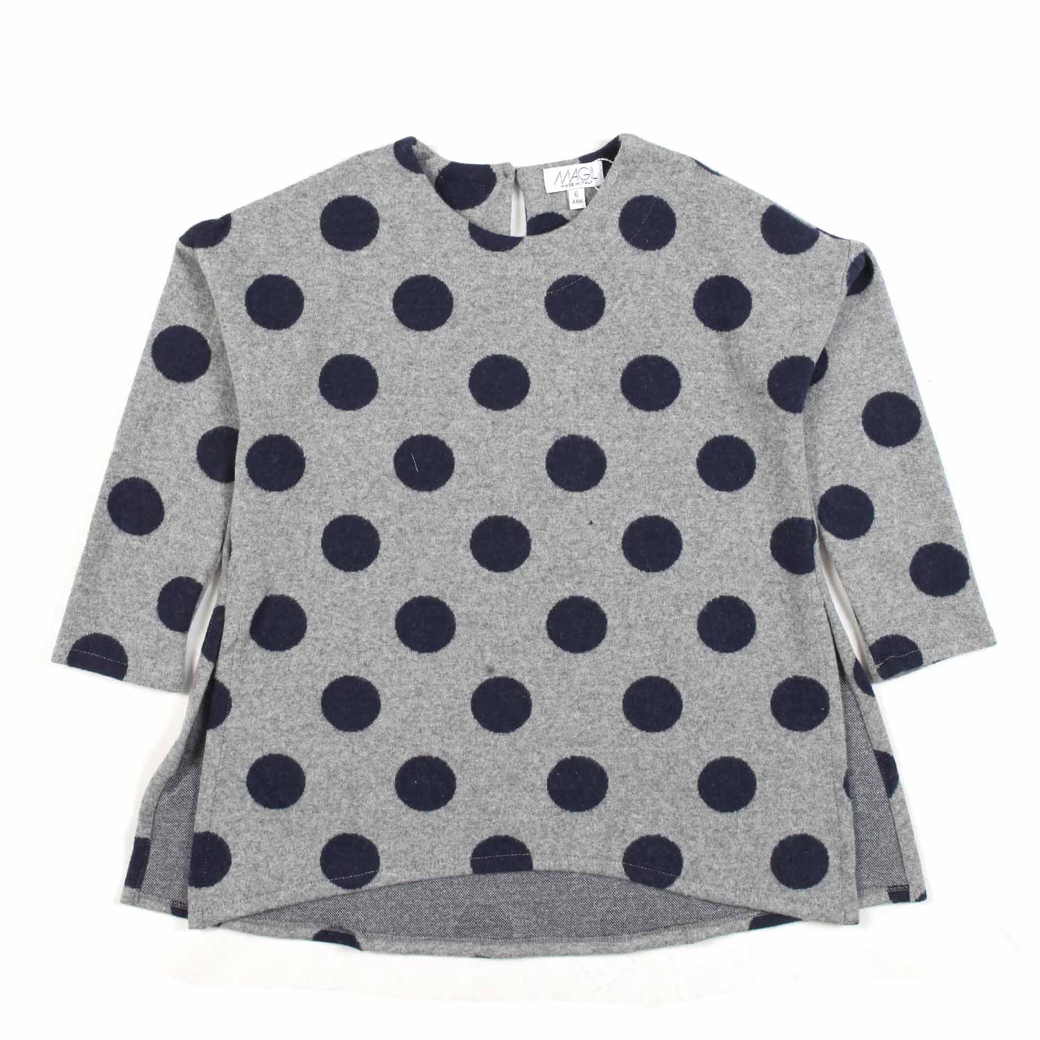 MAXI MAGLIA GRIGIA CON POIS BLU NAVY BAMBINA - annameglio.com abbigliamento moda
