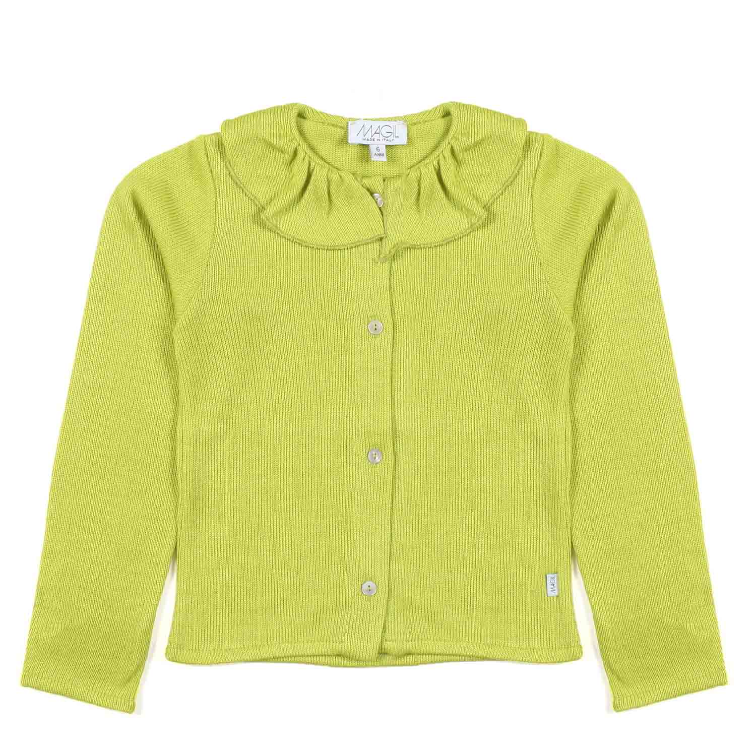 CARDIGAN LIME CON COLLO VOLANTS BAMBINA - annameglio.com abbigliamento moda