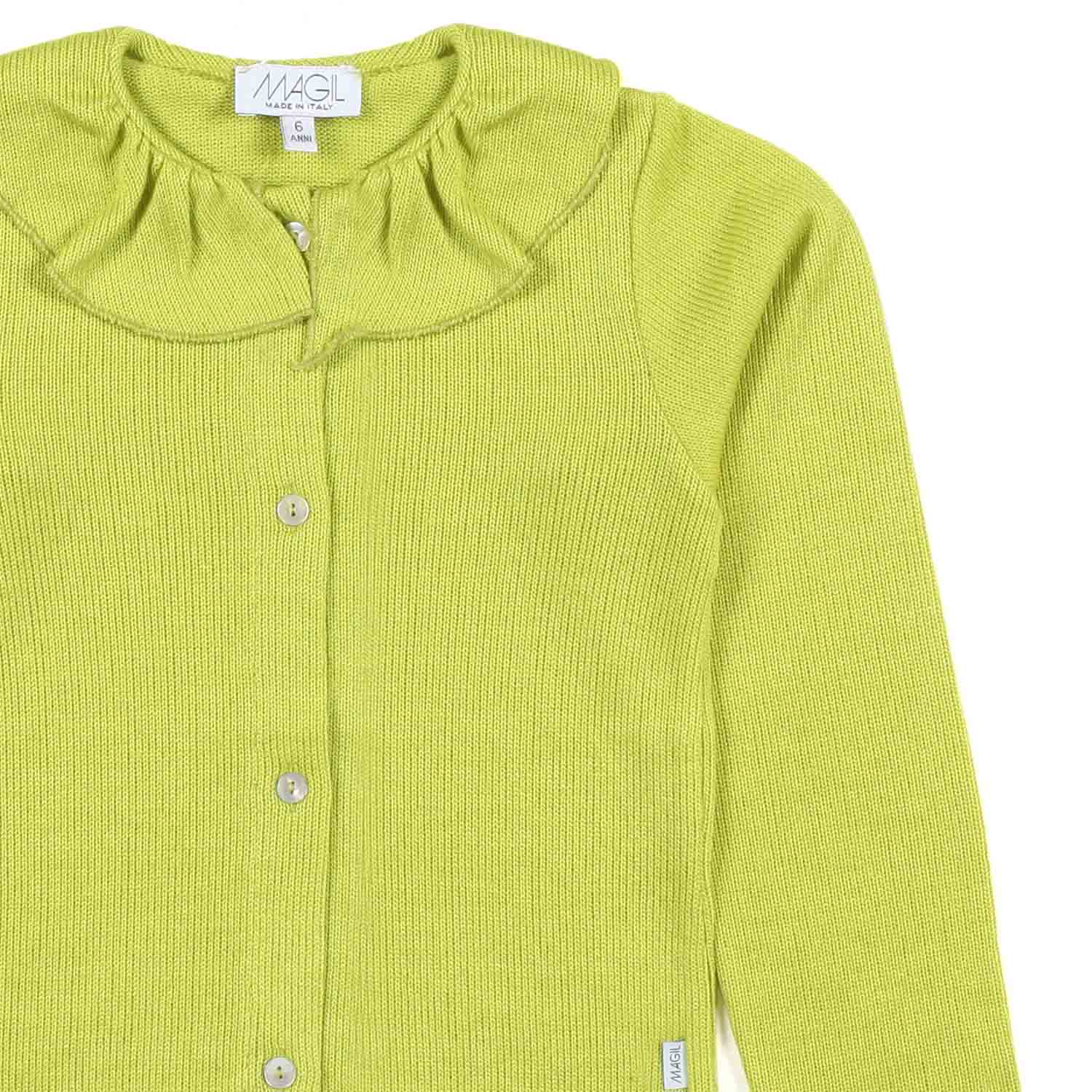 CARDIGAN LIME CON COLLO VOLANTS BAMBINA - annameglio.com abbigliamento moda