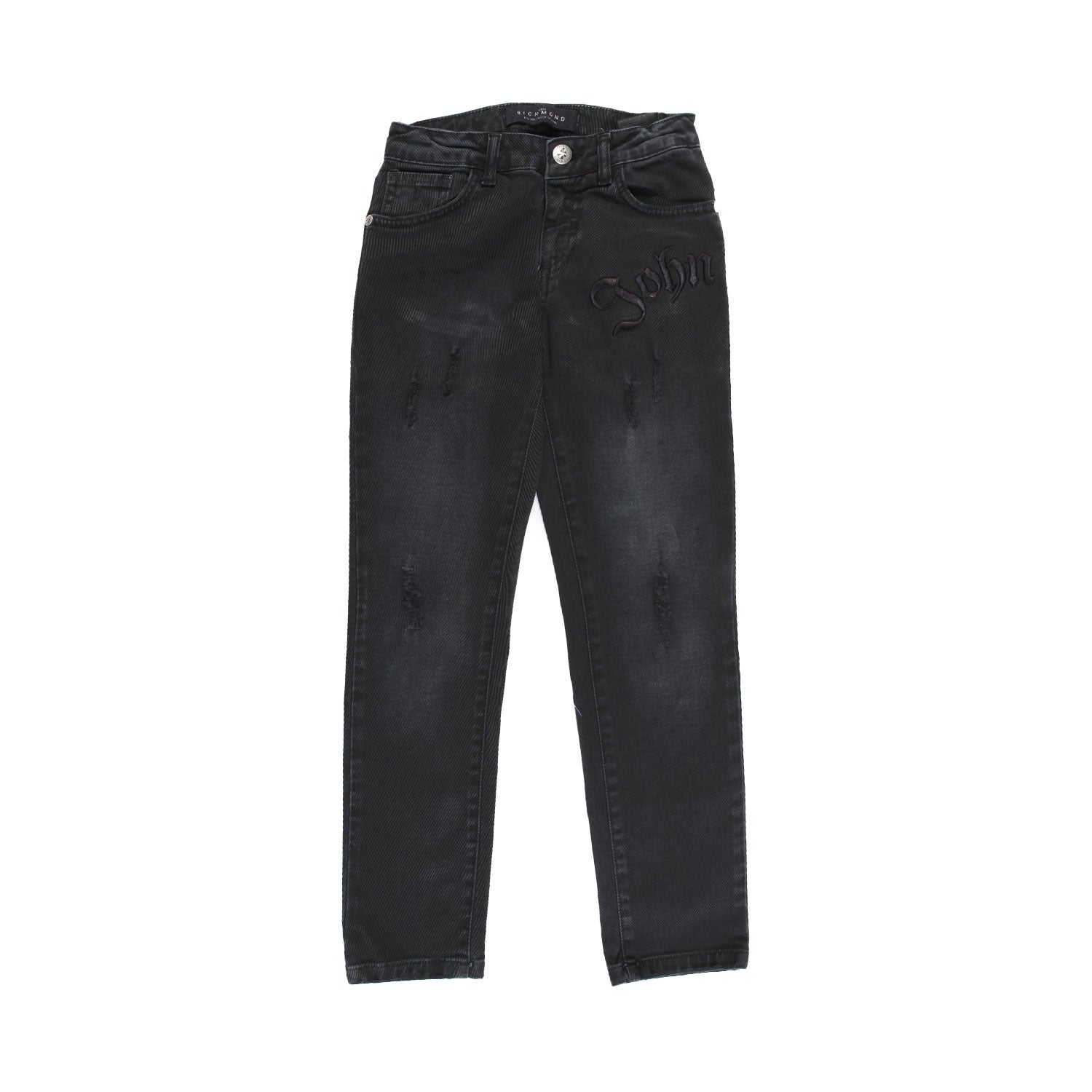 JEANS UNISEX NERO CON RICAMO E STRAPPI - annameglio.com abbigliamento moda