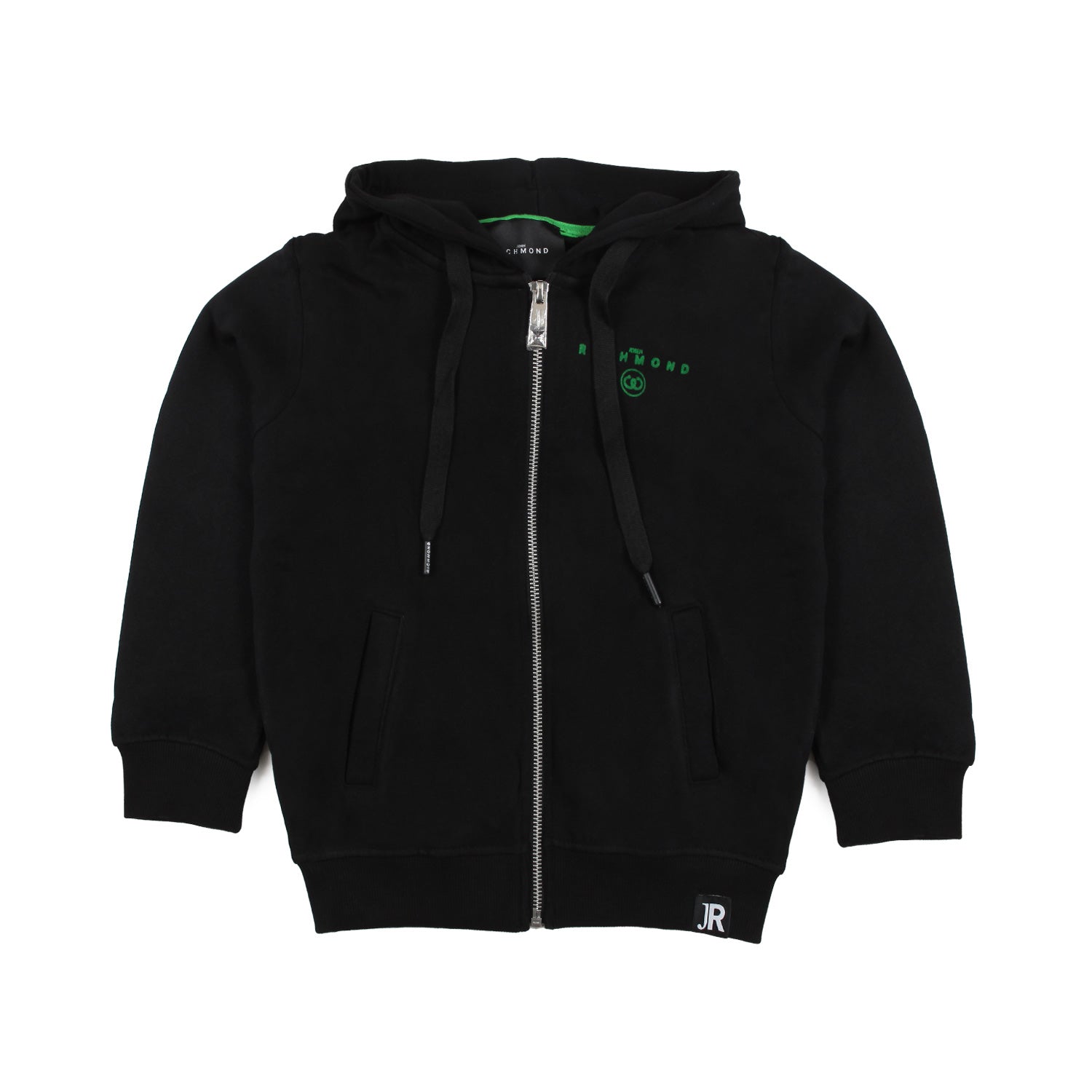 FELPA NERA CON CAPPUCCIO E LOGO VERDE - annameglio.com abbigliamento moda