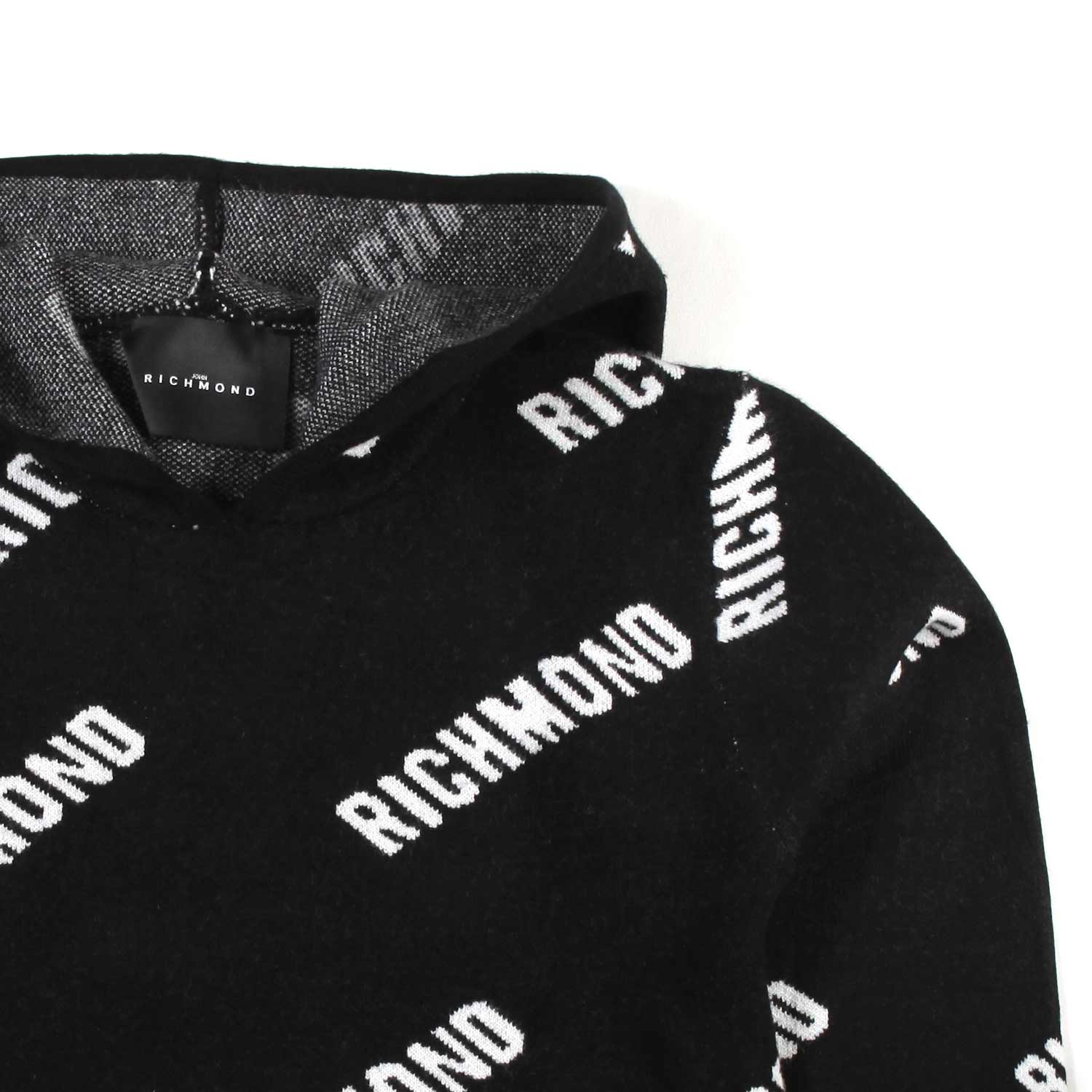 MAGLIONE UNISEX NERO CON CAPPUCCIO E LOGHI BIANCHI - annameglio.com abbigliamento moda