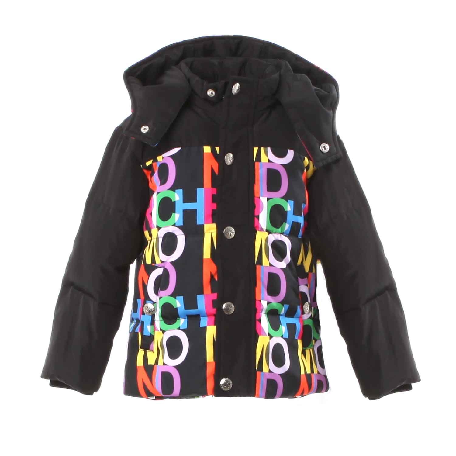 PIUMINO NERO CON LOGHI MULTICOLOR BIMBO E BIMBA - annameglio.com abbigliamento moda