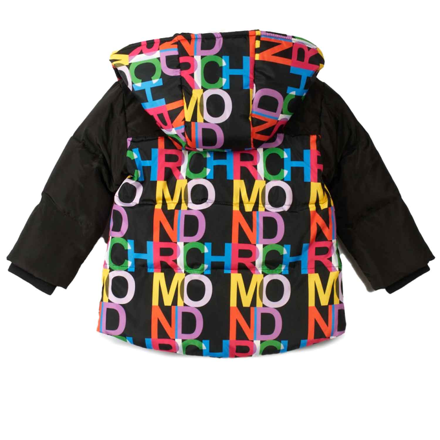 PIUMINO NERO CON LOGHI MULTICOLOR BIMBO E BIMBA - annameglio.com abbigliamento moda