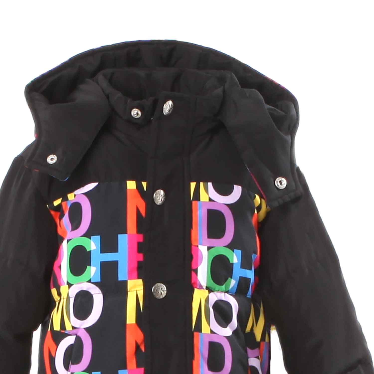 PIUMINO NERO CON LOGHI MULTICOLOR BIMBO E BIMBA - annameglio.com abbigliamento moda