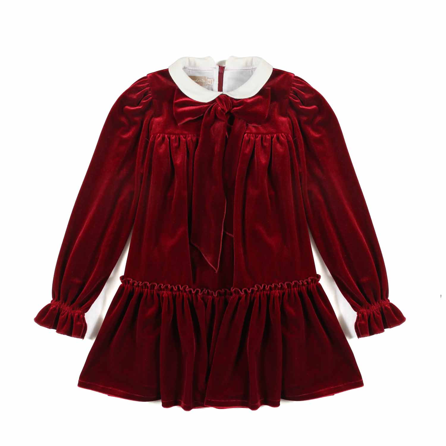 ABITO GLORIA DI VELLUTO ROSSO BURGUNDY BAMBINA - annameglio.com abbigliamento moda