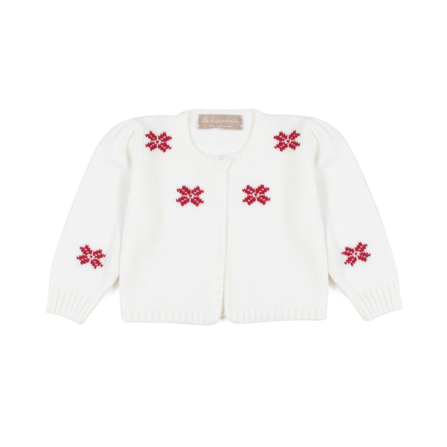 CARDIGAN BIANCO LATTE CON INTARSI ROSSI NEONATA - annameglio.com abbigliamento moda