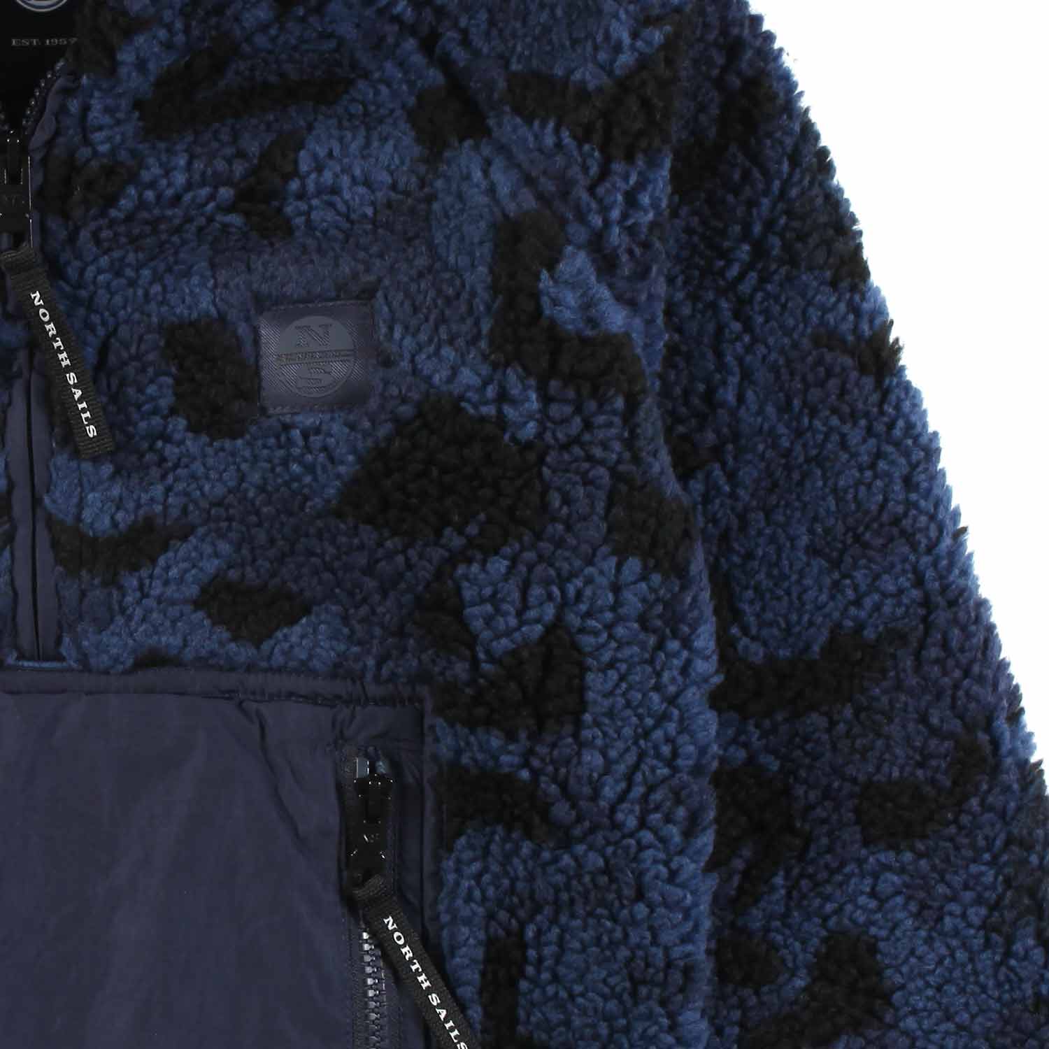 FELPA PILE TEDDY BLU E NERA CAMOUFLAGE - annameglio.com abbigliamento moda