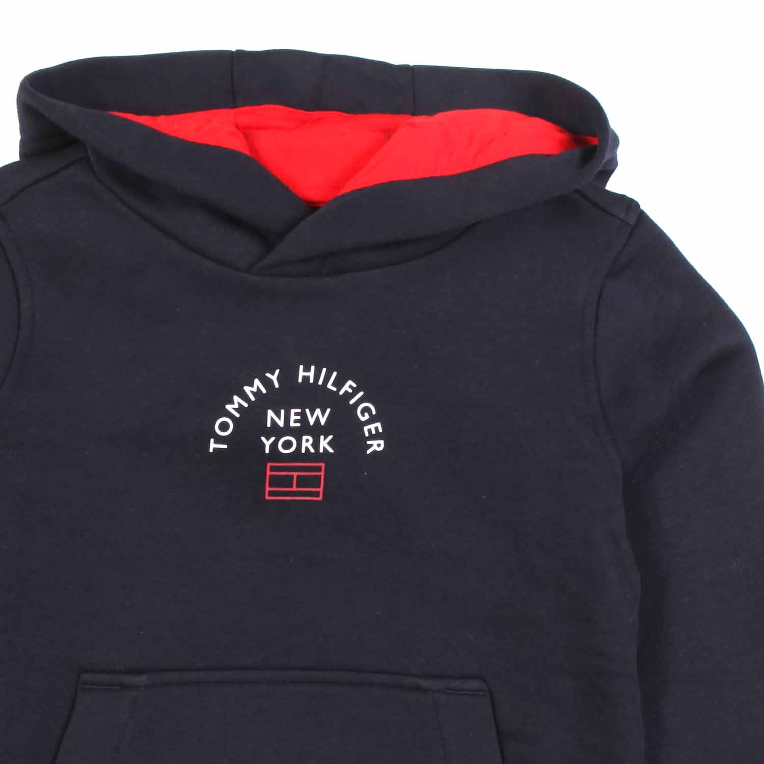 FELPA BLU NAVY E ROSSA CON CAPPUCCIO - annameglio.com abbigliamento moda