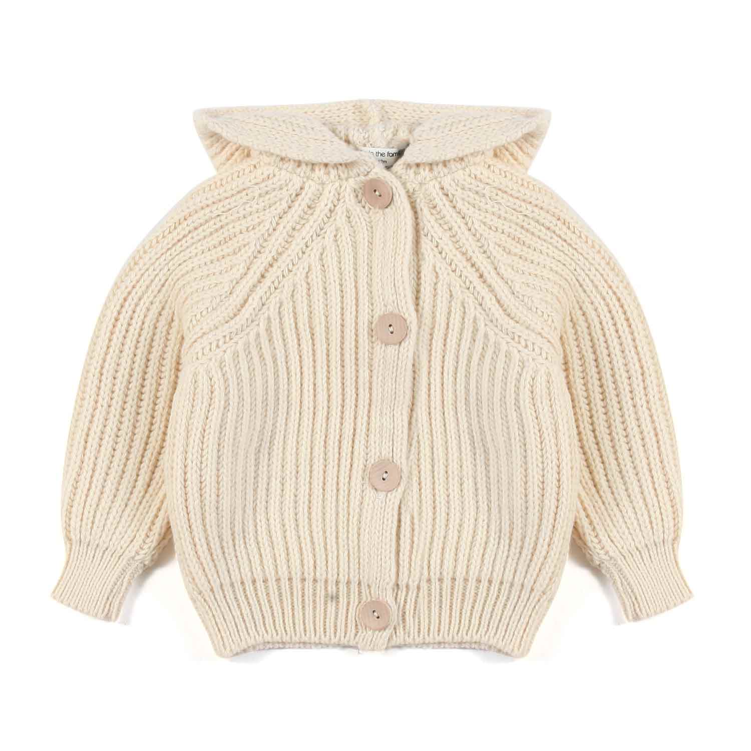 CARDIGAN UNISEX ANIOL ECRU CON CAPPUCCIO - annameglio.com abbigliamento moda
