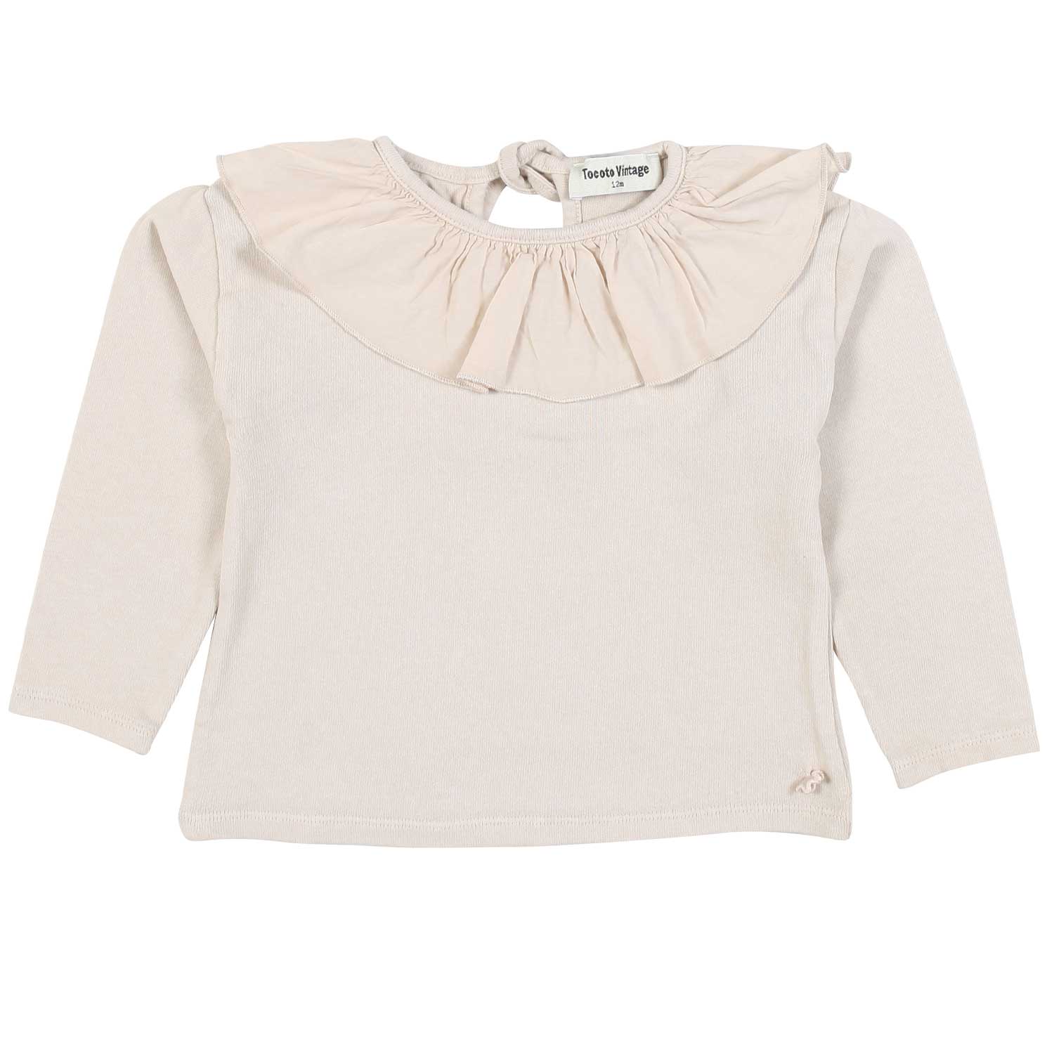 T-SHIRT MANICA LUNGA ECRU CON COLLO VOLANTS BIMBA - annameglio.com abbigliamento moda