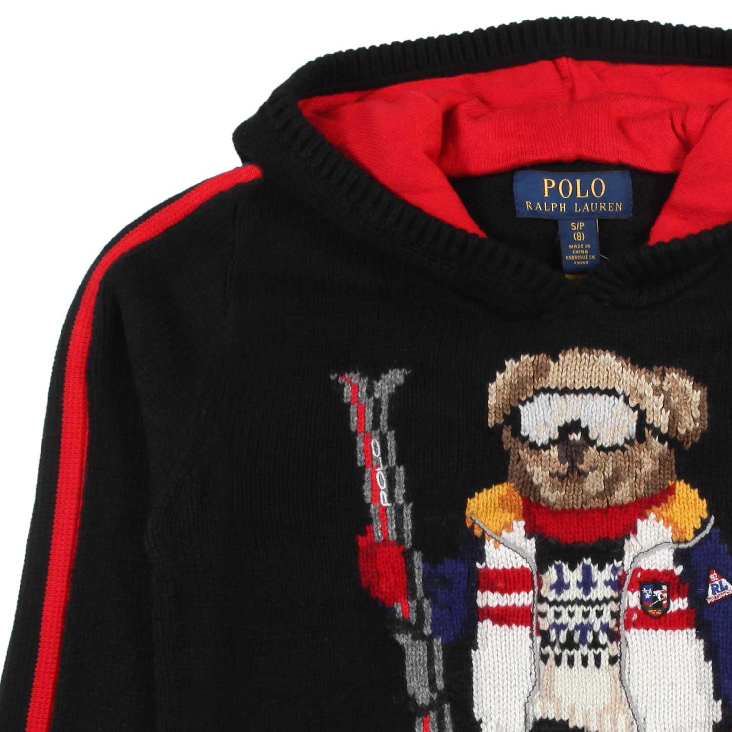 MAGLIONE NERO E ROSSO CON CAPPUCCIO E POLO BEAR - annameglio.com abbigliamento moda