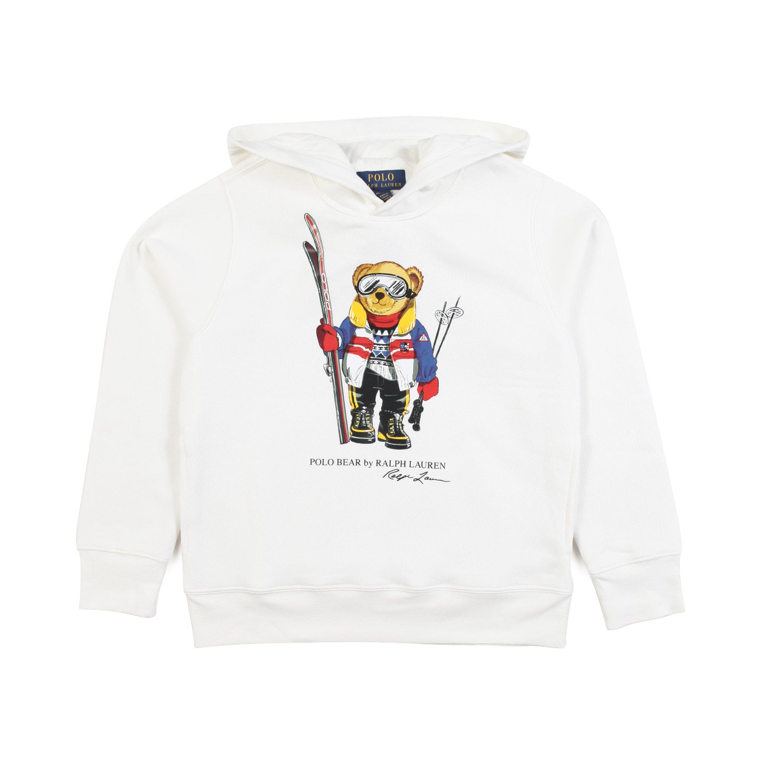 FELPA HOODIE BIANCA CON POLO BEAR SCIATORE - annameglio.com abbigliamento moda