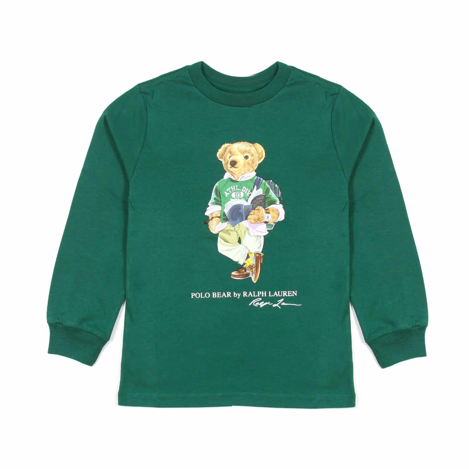 T-SHIRT MANICA LUNGA VERDE CON STAMPA POLO BEAR - annameglio.com abbigliamento moda