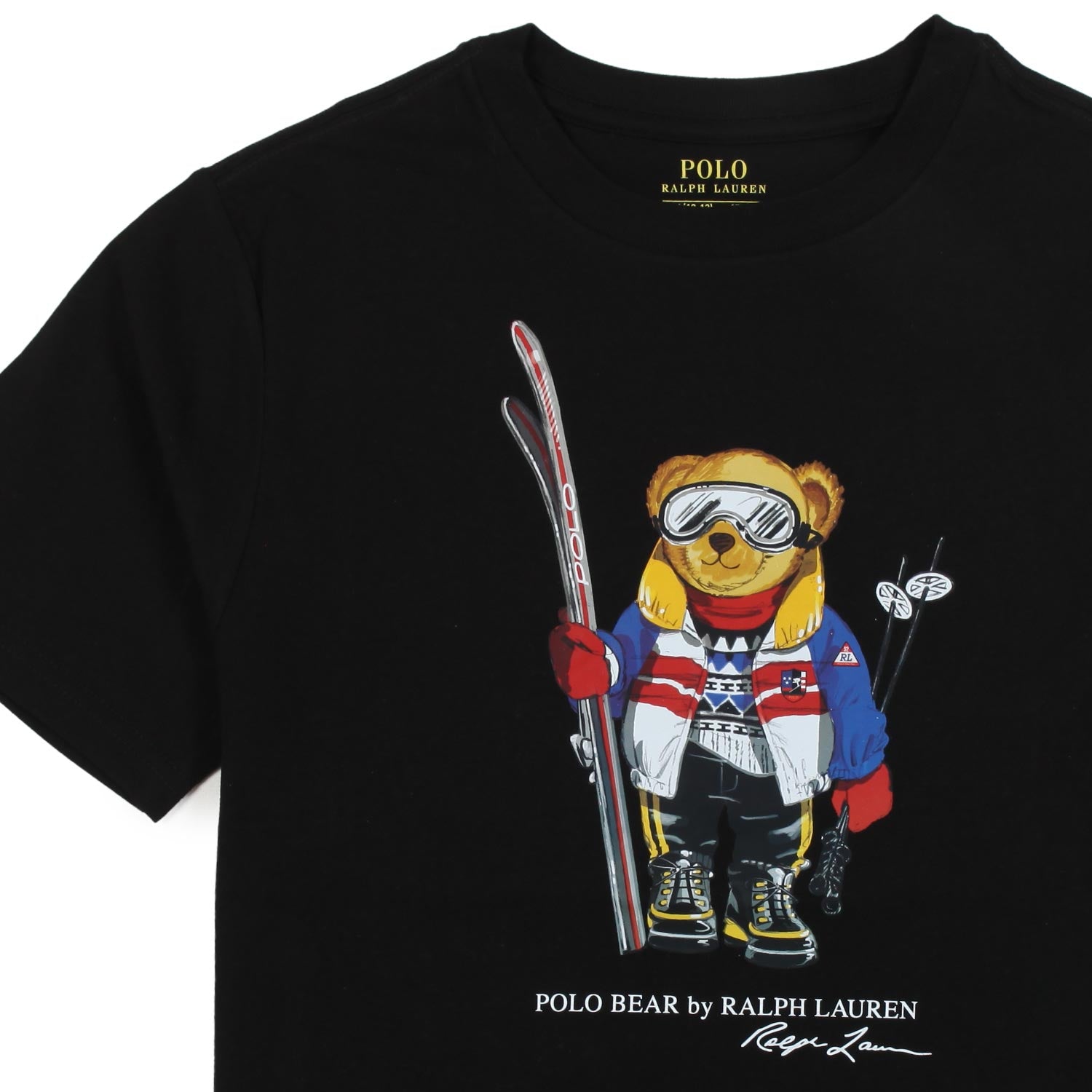 T-SHIRT NERA CON STAMPA POLO BEAR SCIATORE - annameglio.com abbigliamento moda