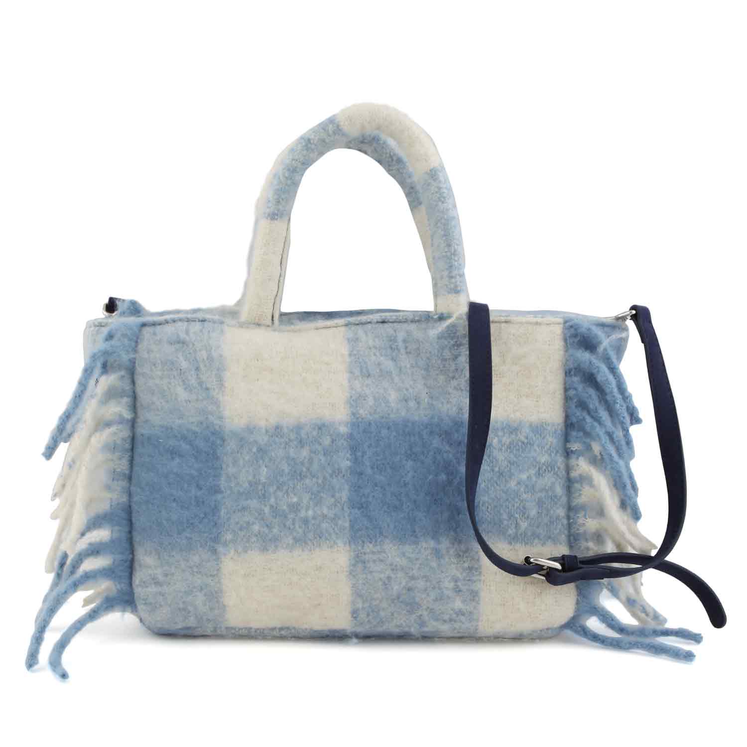 BORSA COLETTE BLANKET CELESTE E BIANCA A QUADRI - annameglio.com abbigliamento moda