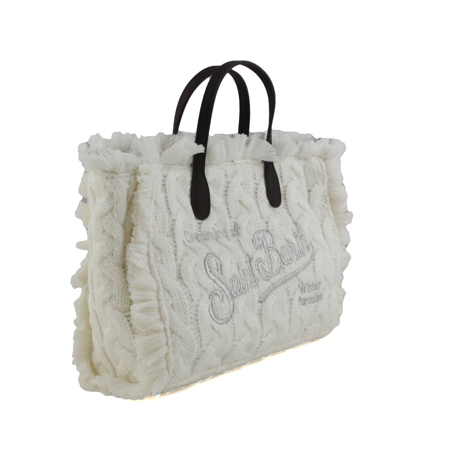 BORSA COLETTE BIANCA A TRECCE CON LOGHI SILVER - annameglio.com abbigliamento moda