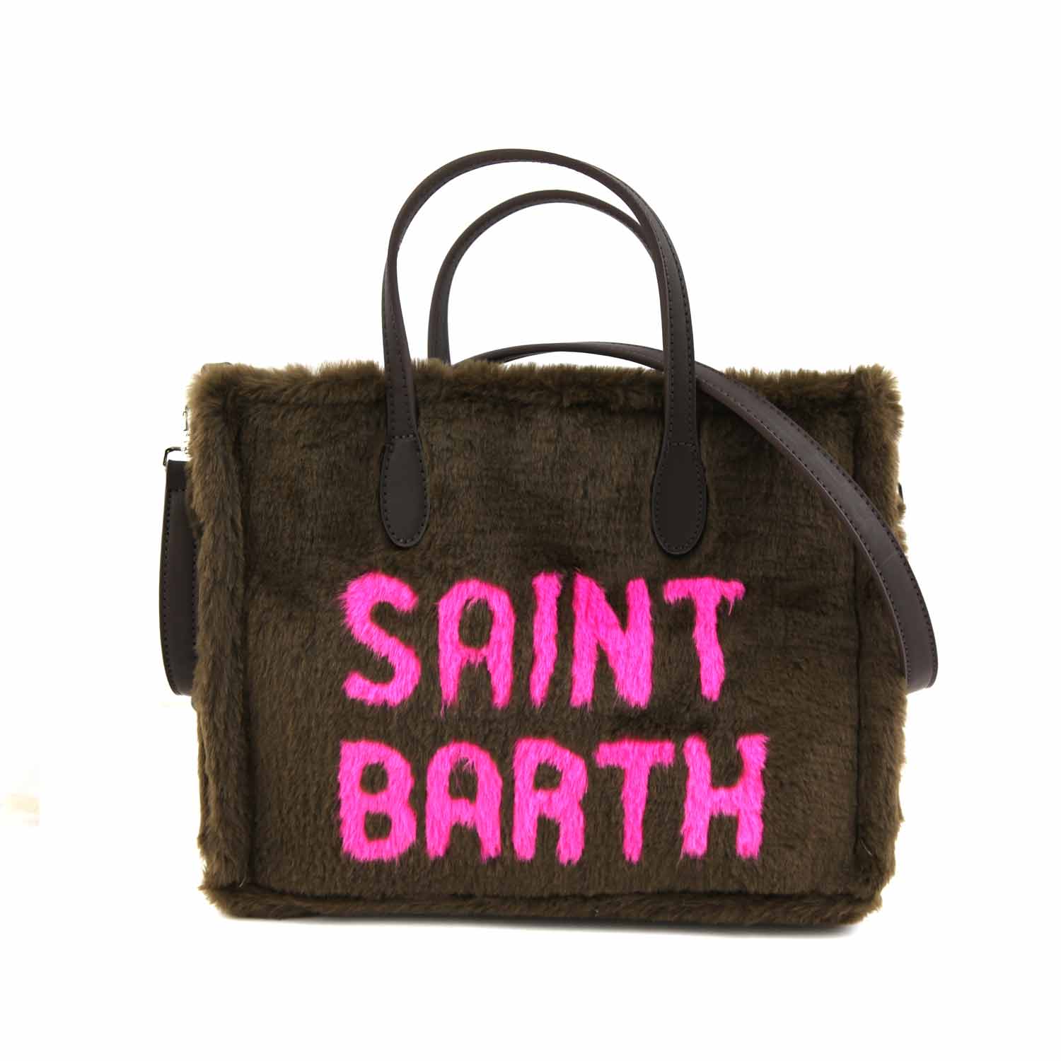 BORSA VIVIAN ECO FUR KHAKI E FUCSIA - annameglio.com abbigliamento moda