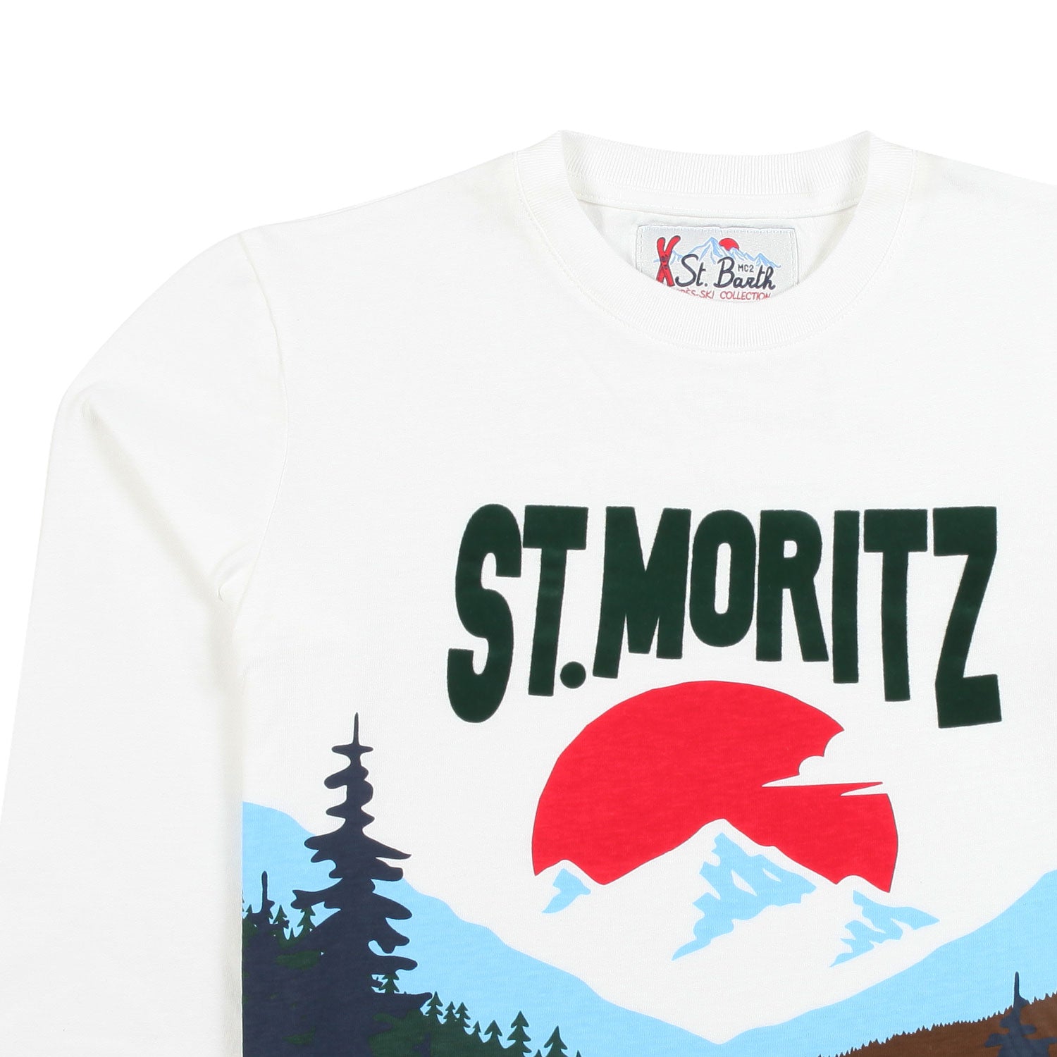T-SHIRT MANICA LUNGA BIANCA CON STAMPA ST MORITZ - annameglio.com abbigliamento moda
