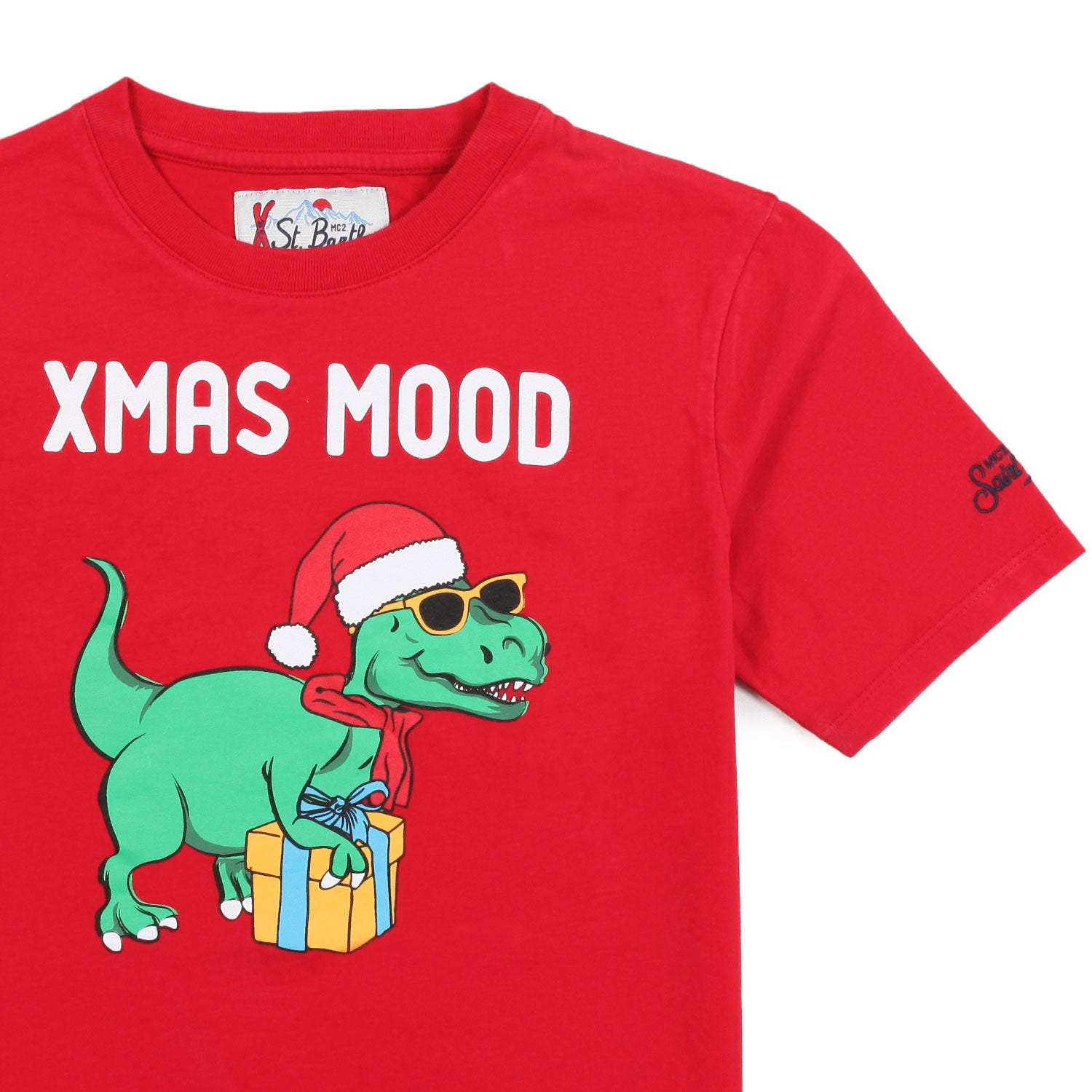 T-SHIRT ROSSA CON STAMPA DINOSAURO BABBO NATALE - annameglio.com abbigliamento moda