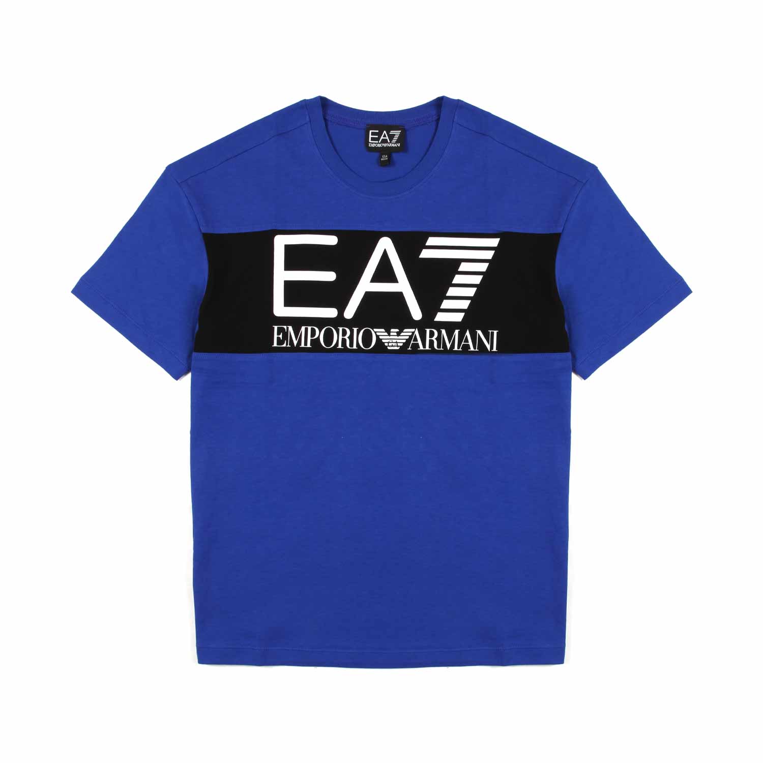 T-SHIRT BLU ROYAL E NERA CON LOGO EA7 BIANCO - annameglio.com abbigliamento moda
