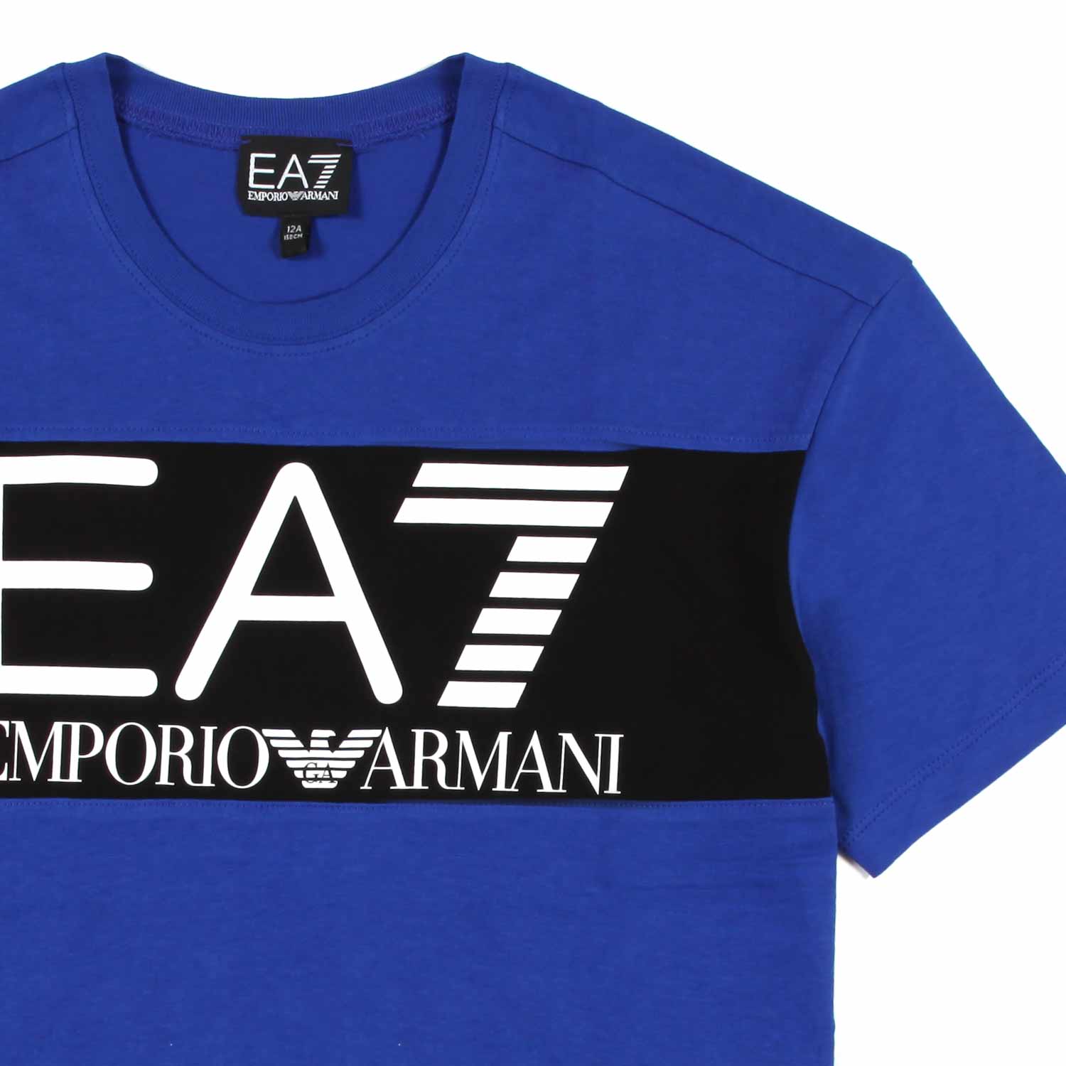 T-SHIRT BLU ROYAL E NERA CON LOGO EA7 BIANCO - annameglio.com abbigliamento moda