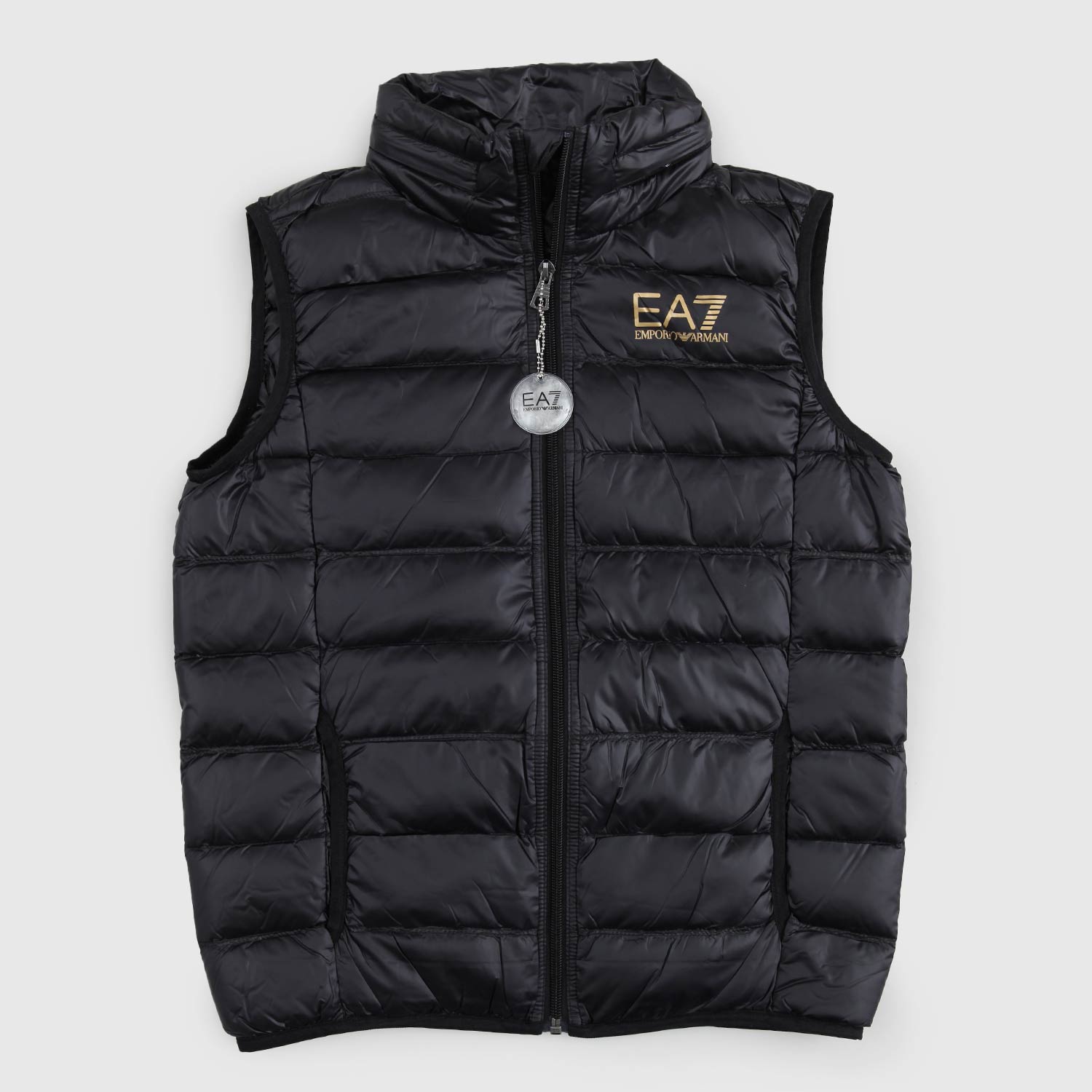 PIUMINO GILET NERO CON LOGO EA7 ORO - annameglio.com abbigliamento moda