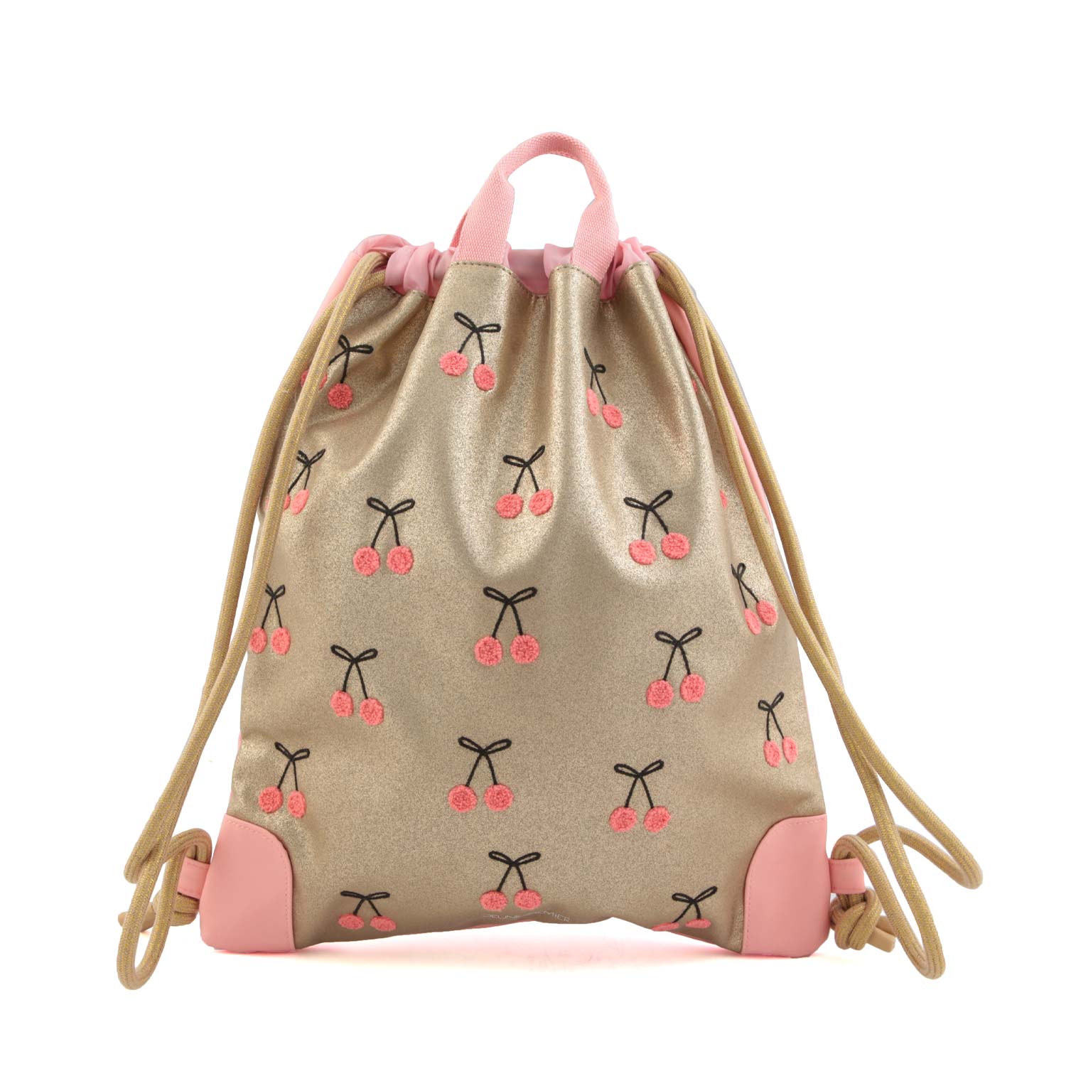 ZAINO A SACCA CHERRY POMPON ROSA E ORO - annameglio.com abbigliamento moda
