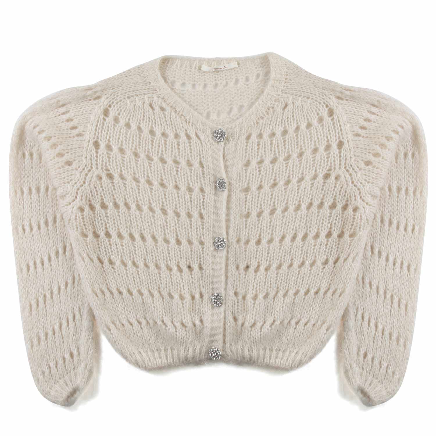 CARDIGAN CREMA IN MAGLIA TRAFORATA - annameglio.com abbigliamento moda
