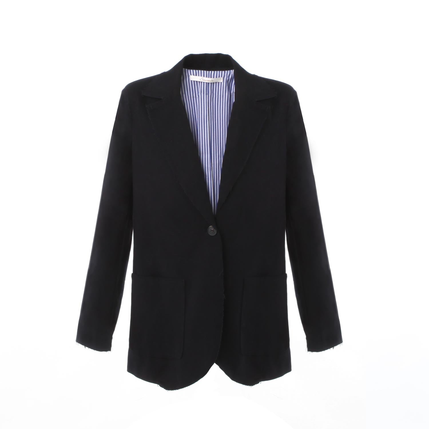 GIACCA BLU NAVY CON FODERA A RIGHE - annameglio.com abbigliamento moda