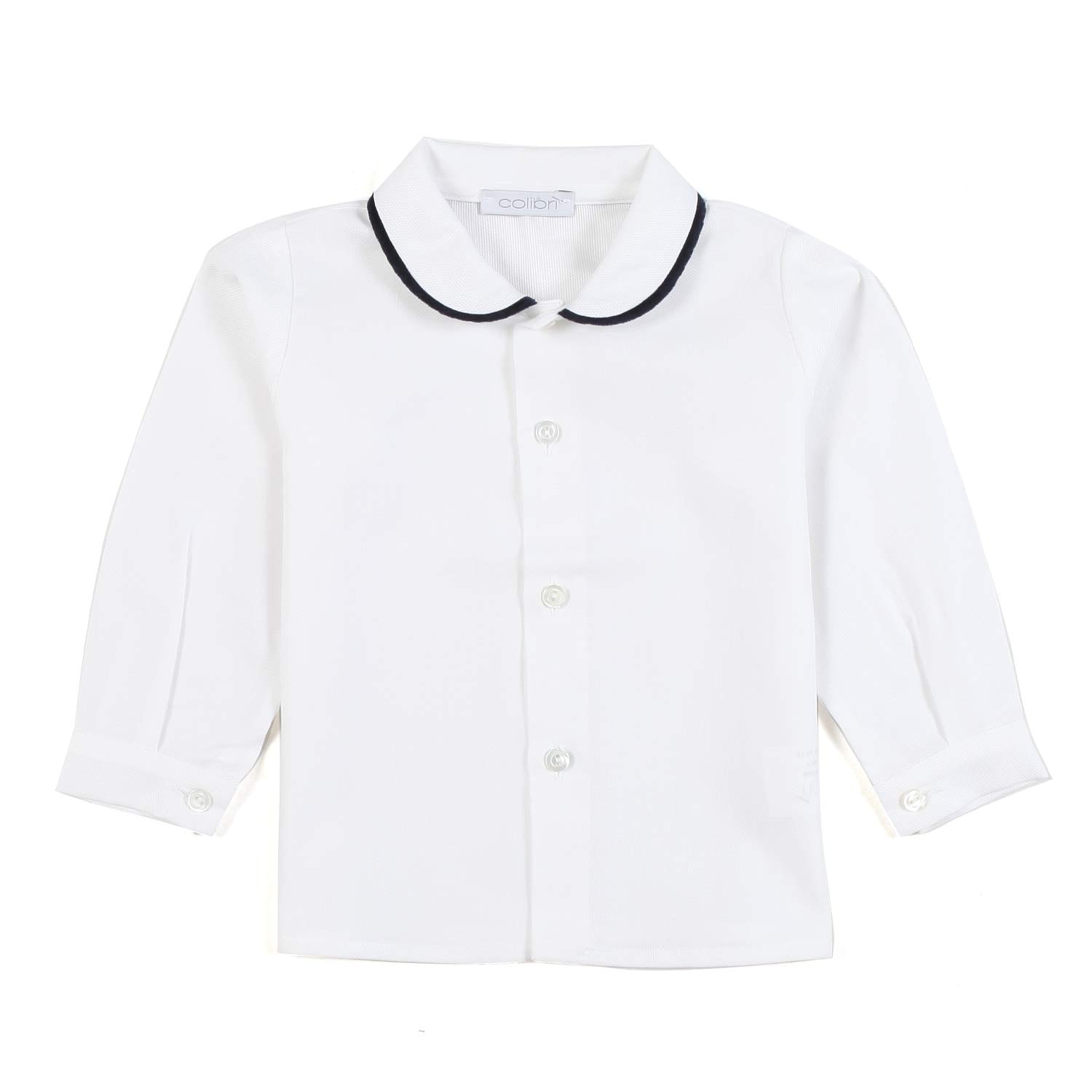 CAMICIA BIANCA CON ORLO COLLETTO BLU SCURO - annameglio.com abbigliamento moda