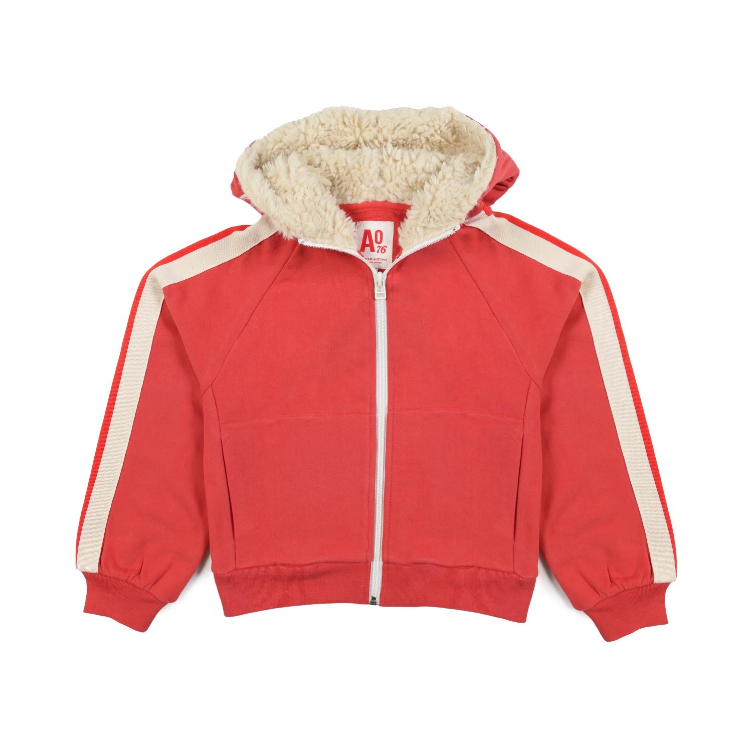 FELPA ROSSO CORALLO CON CAPPUCCIO TEDDY BEIGE - annameglio.com abbigliamento moda