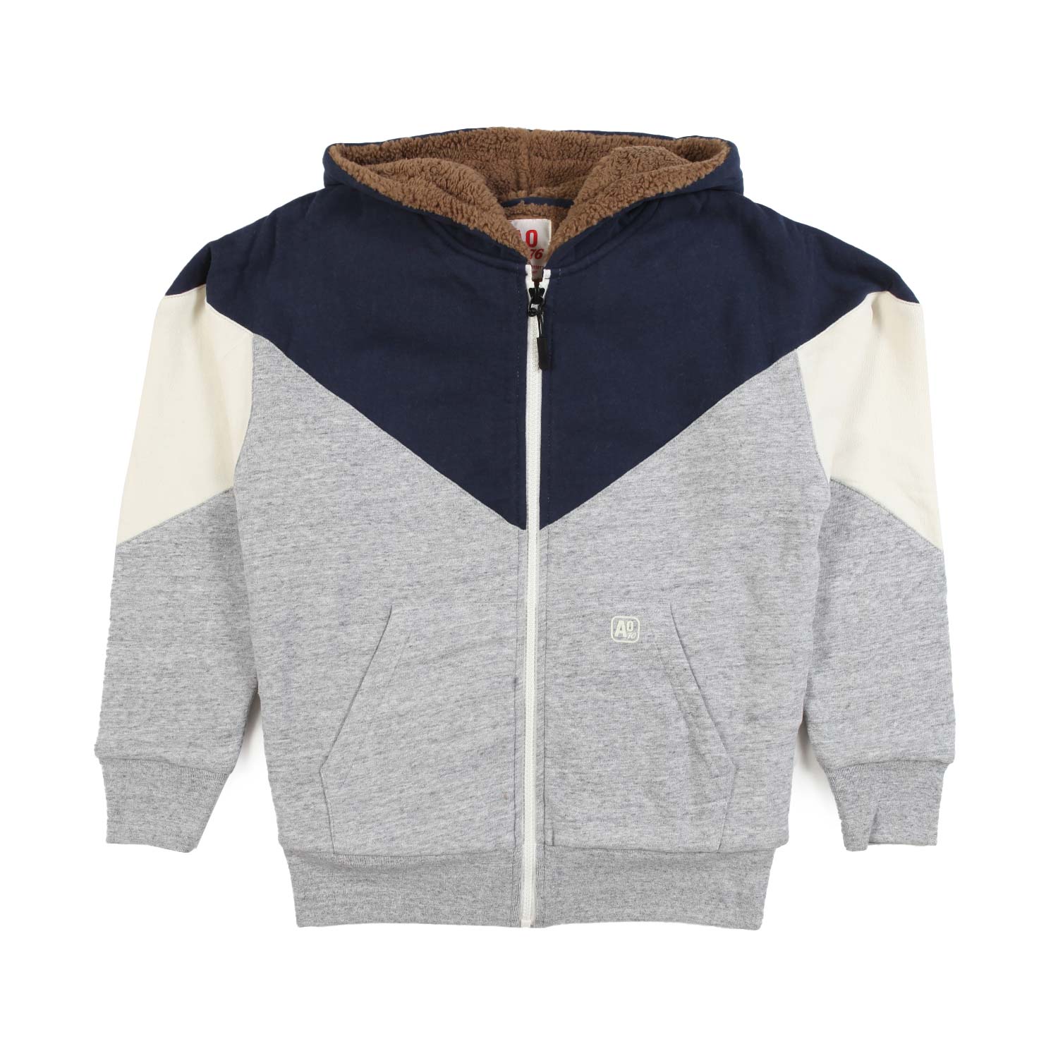 FELPA HOODIE GRIGIA E BLU CON FODERA TEDDY MARRONE - annameglio.com abbigliamento moda