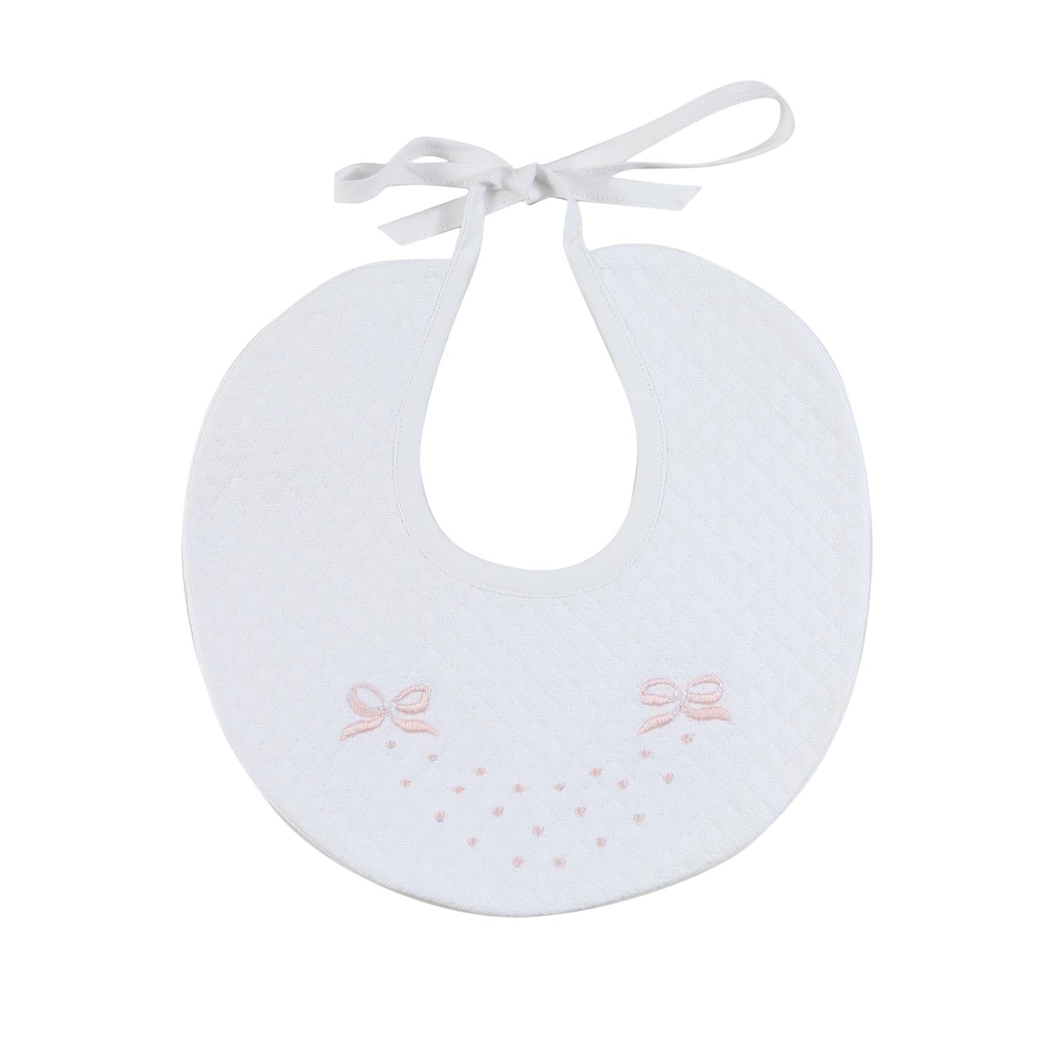 BAVAGLINO BIANCO CON FIOCCHI ROSA RICAMATI - annameglio.com abbigliamento moda