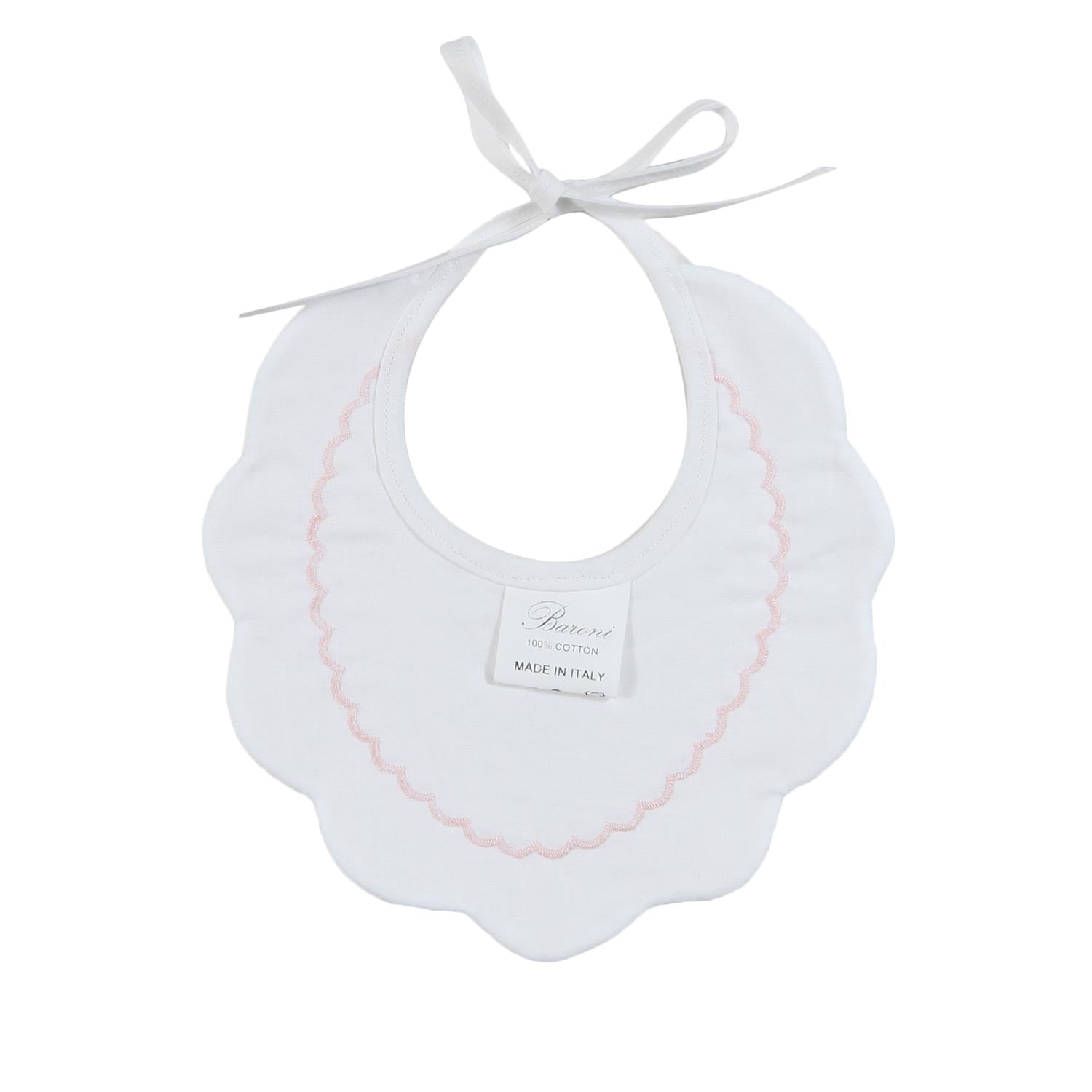 BAVAGLINO SMERLATO BIANCO CON RICAMO ROSA - annameglio.com abbigliamento moda