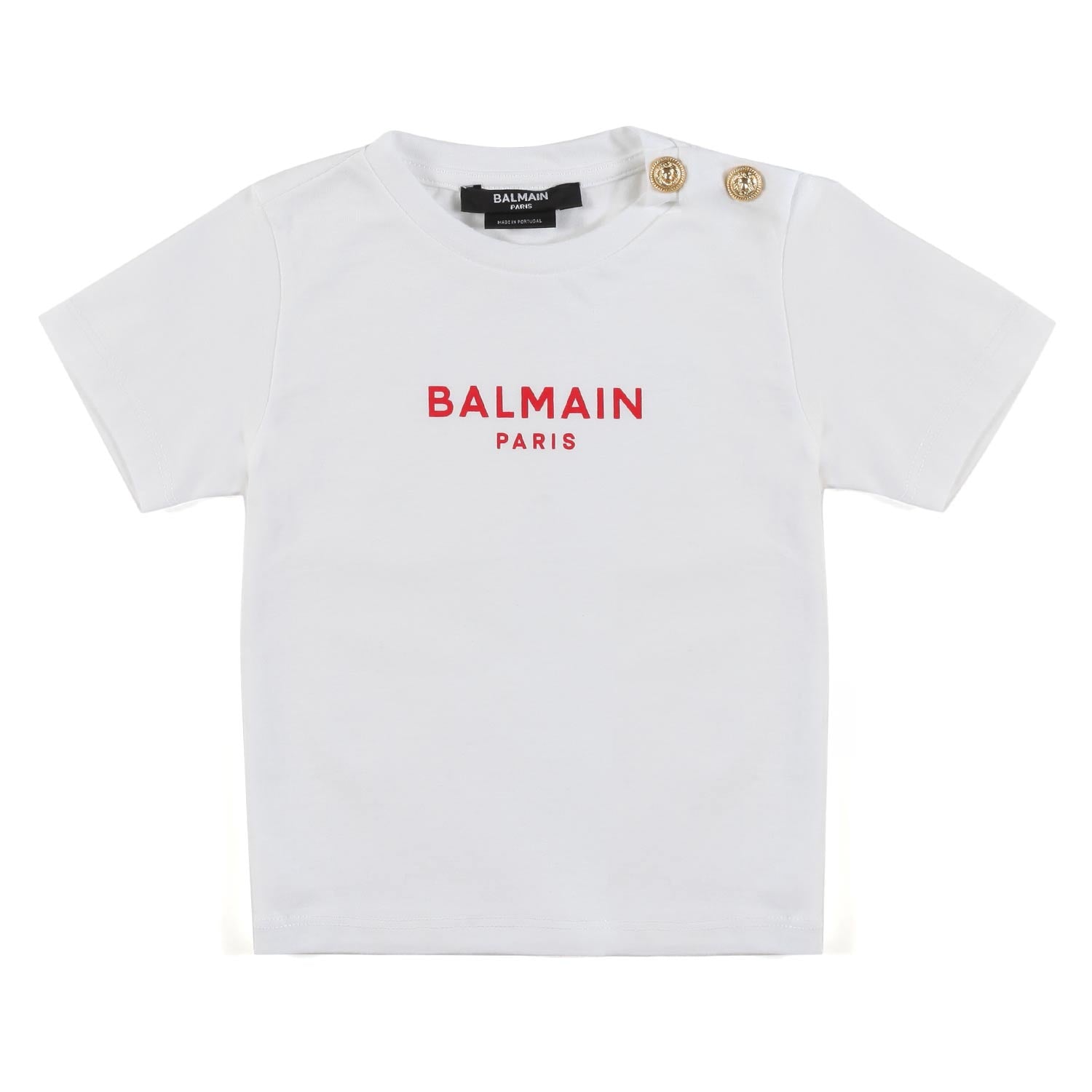 T-SHIRT BIANCA BIMBA CON LOGO ROSSO E BOTTONI ORO - annameglio.com abbigliamento moda