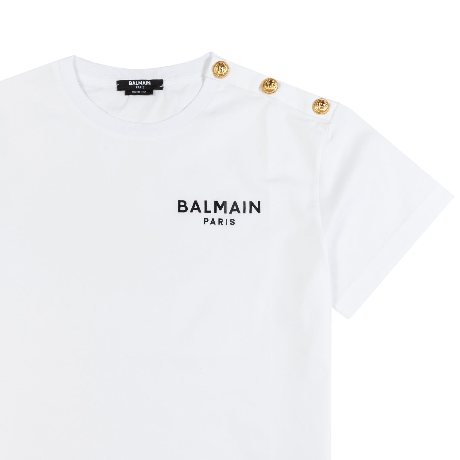 T-SHIRT BIANCA CON MINI LOGO NERO E BOTTONI ORO - annameglio.com abbigliamento moda