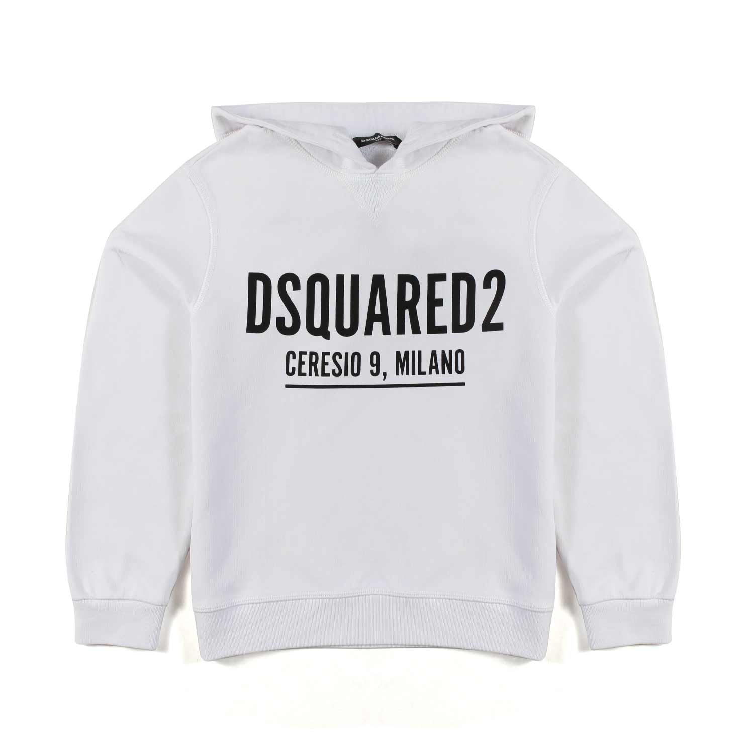 FELPA BIANCA CON CAPPUCCIO E LOGO NERO - annameglio.com abbigliamento moda