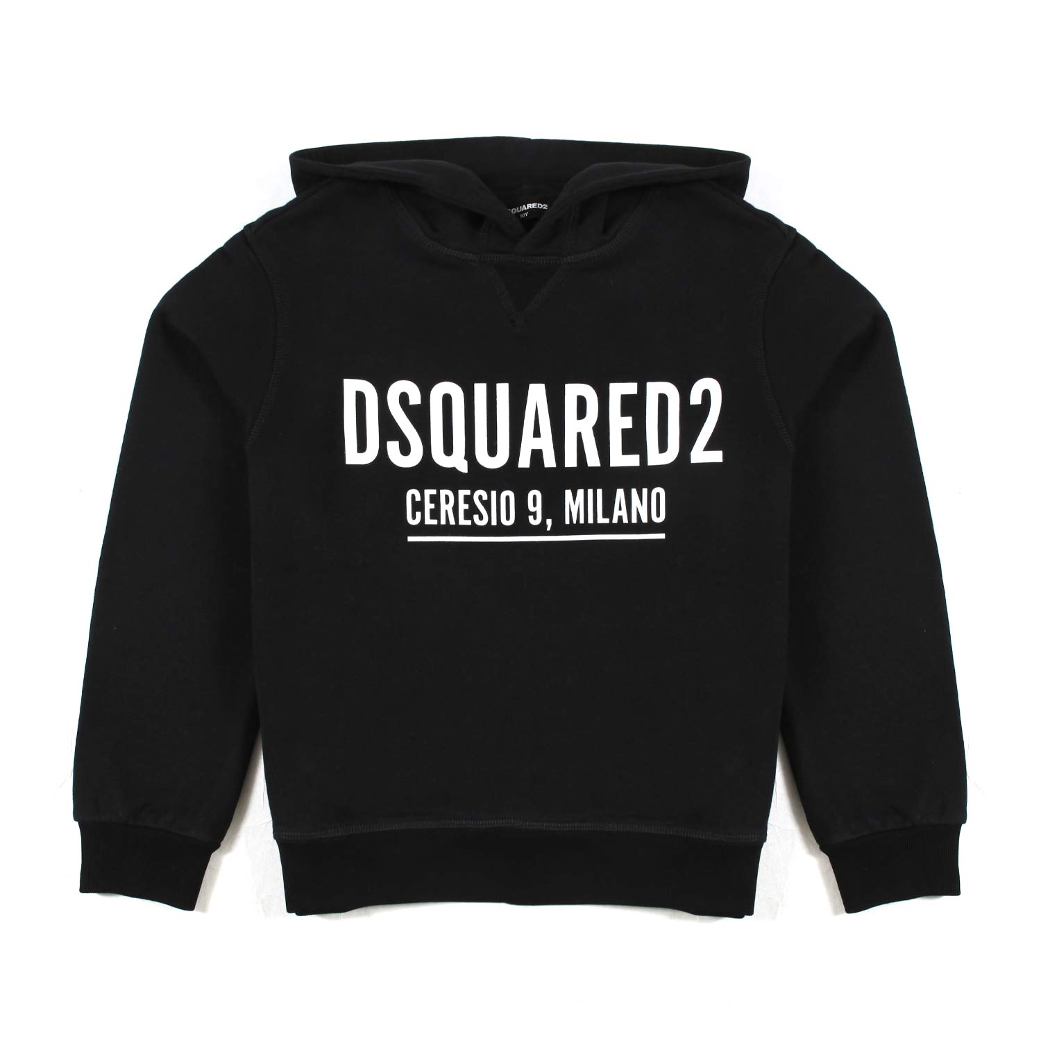 FELPA NERA CON CAPPUCCIO E LOGO BIANCO - annameglio.com abbigliamento moda