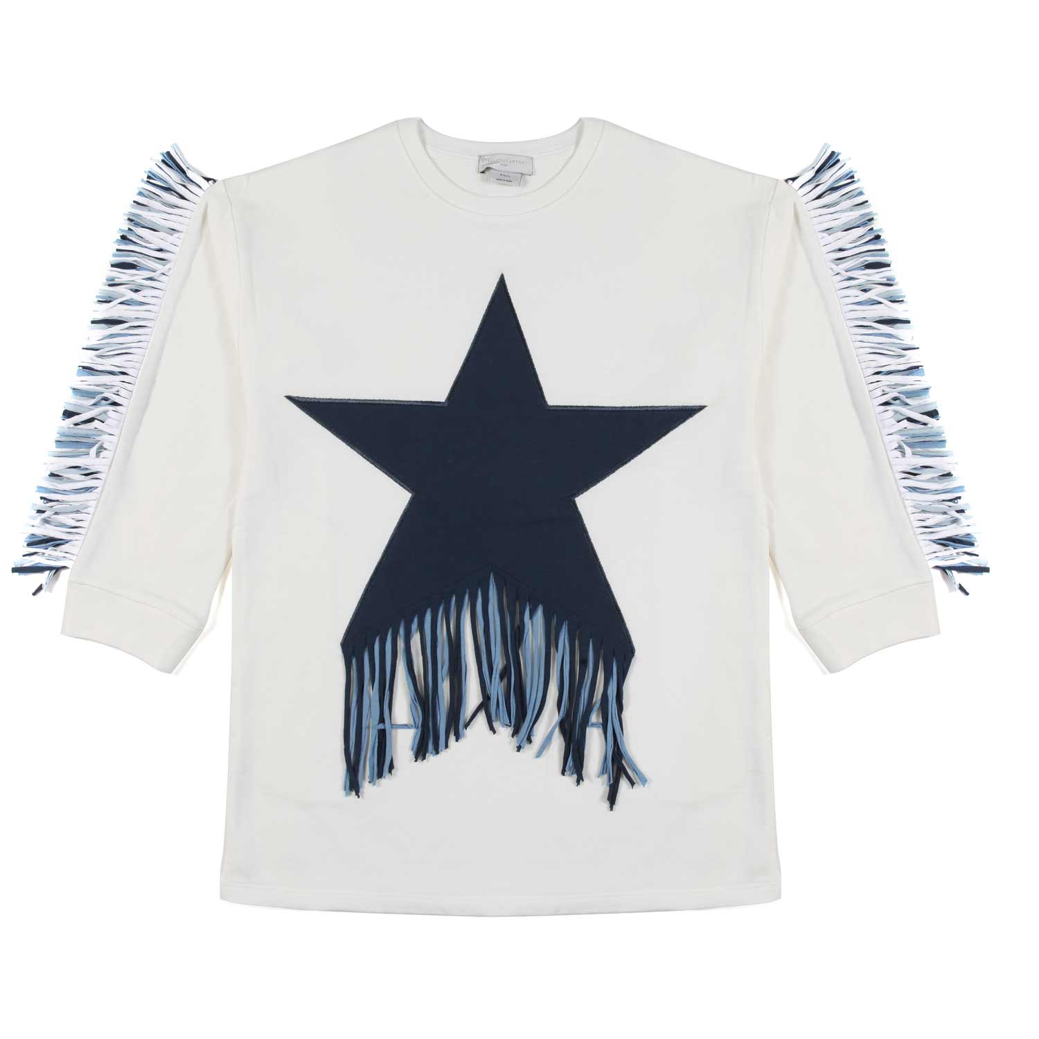 MAXI FELPA BIANCA CON STELLA BLU E FRANGE - annameglio.com abbigliamento moda