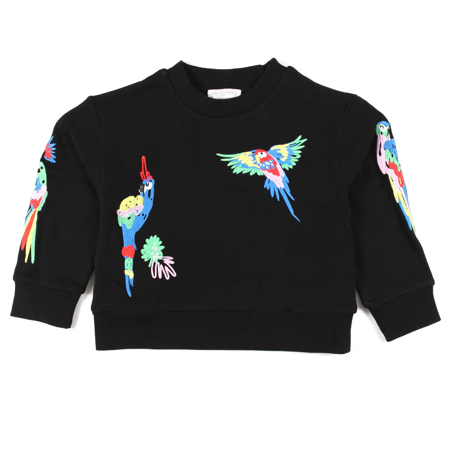 FELPA NERA CON PAPPAGALLI RICAMATI BAMBINA - annameglio.com abbigliamento moda