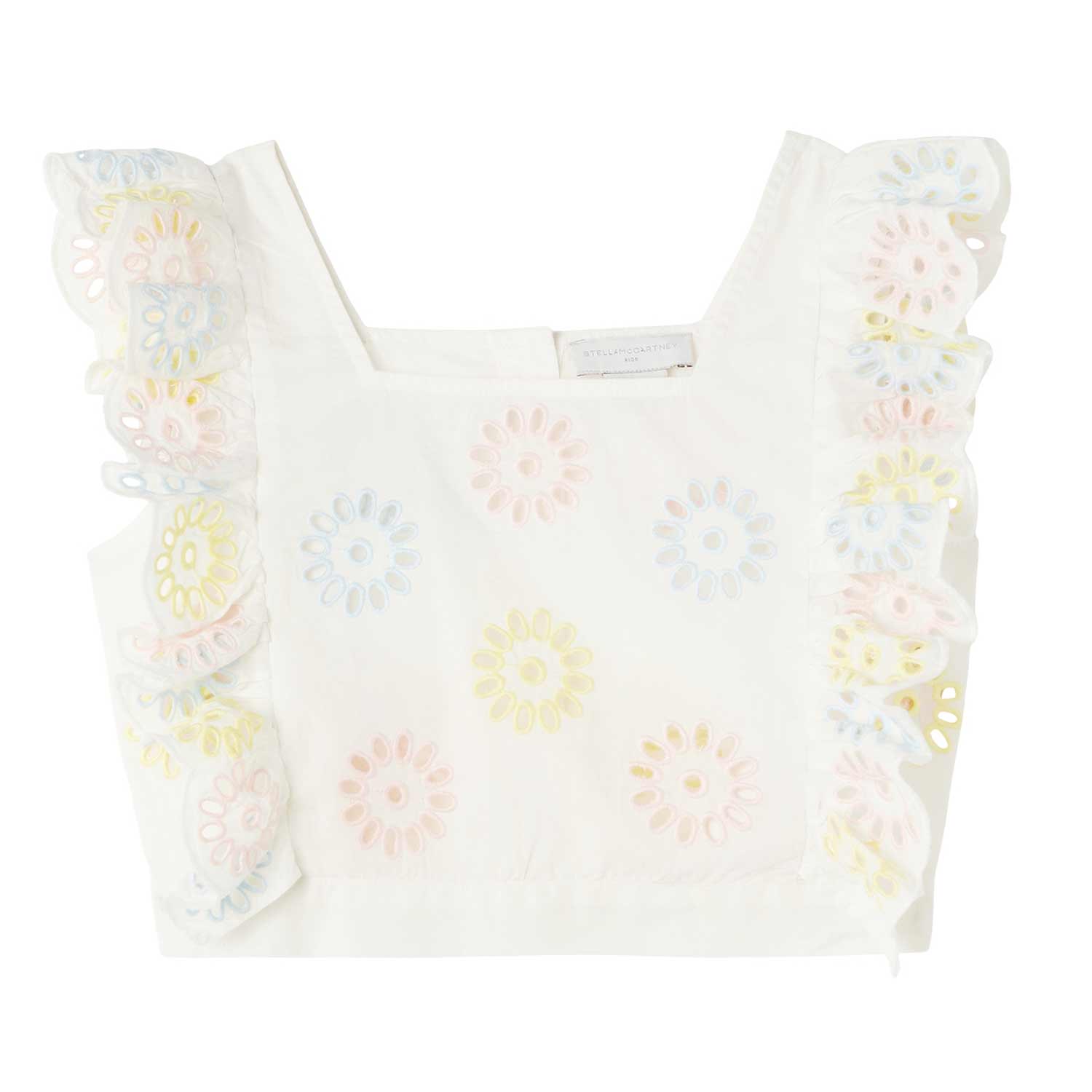 TOP CORTO AVORIO CON FIORI RICAMATI MULTICOLOR - annameglio.com abbigliamento moda