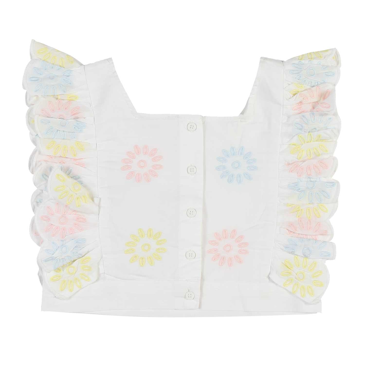 TOP CORTO AVORIO CON FIORI RICAMATI MULTICOLOR - annameglio.com abbigliamento moda