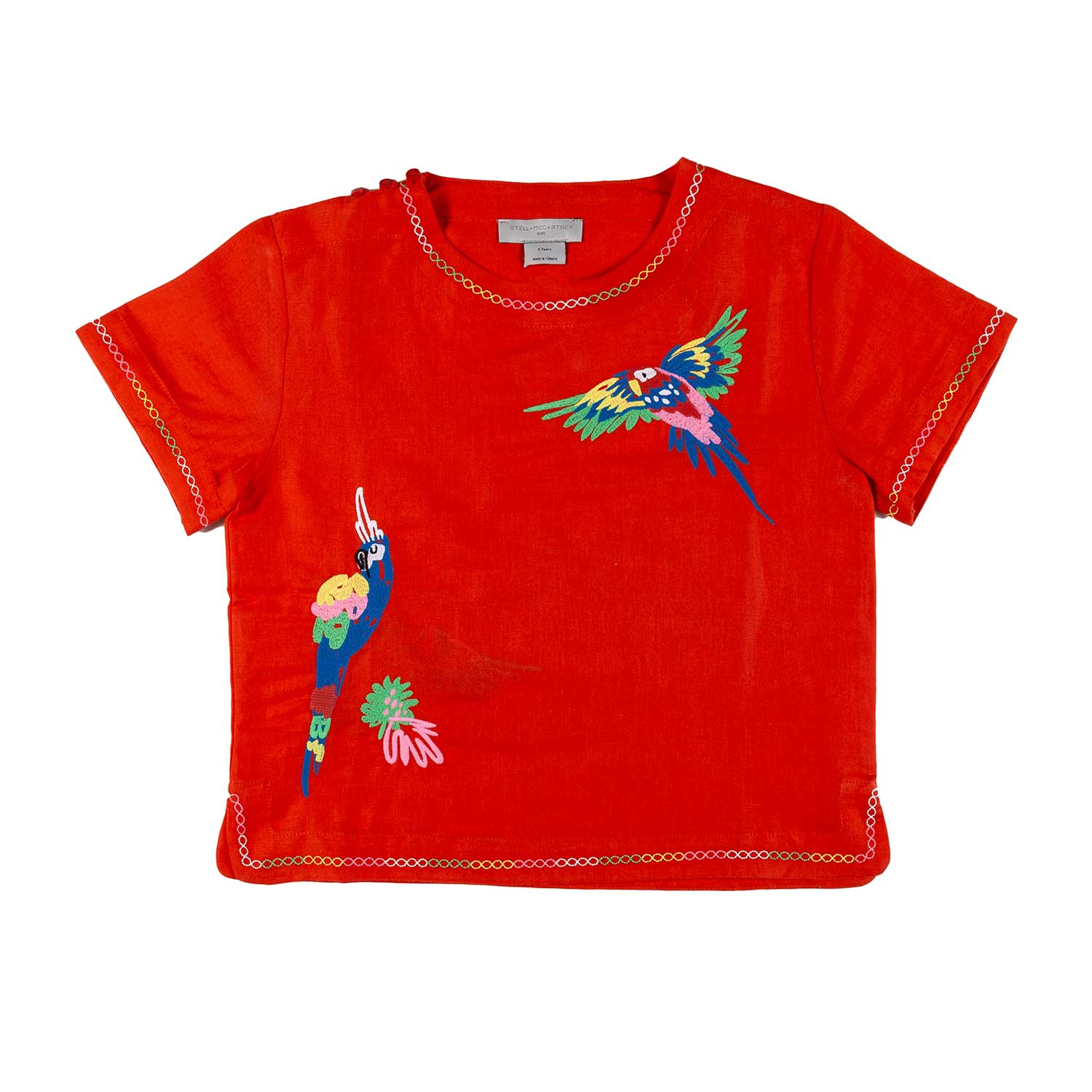 T-SHIRT ROSSA CON PAPPAGALLI BAMBINA E TEENAGER - annameglio.com abbigliamento moda