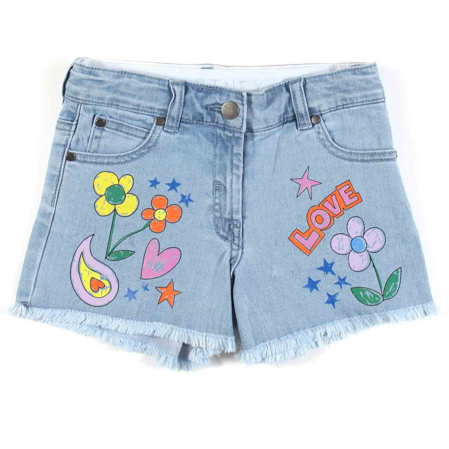 SHORTS DENIM CHIARO CON STAMPE MULTICOLOR BAMBINA - annameglio.com abbigliamento moda