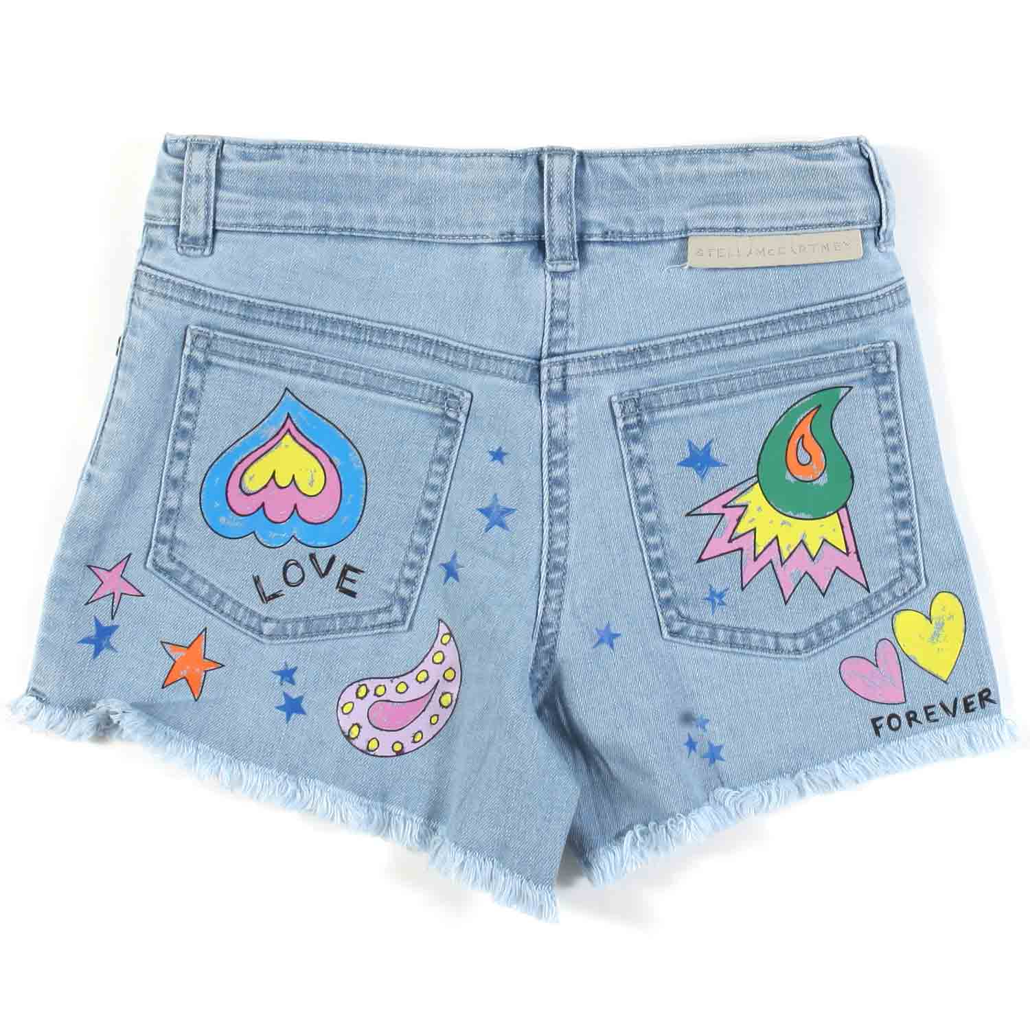 SHORTS DENIM CHIARO CON STAMPE MULTICOLOR BAMBINA - annameglio.com abbigliamento moda